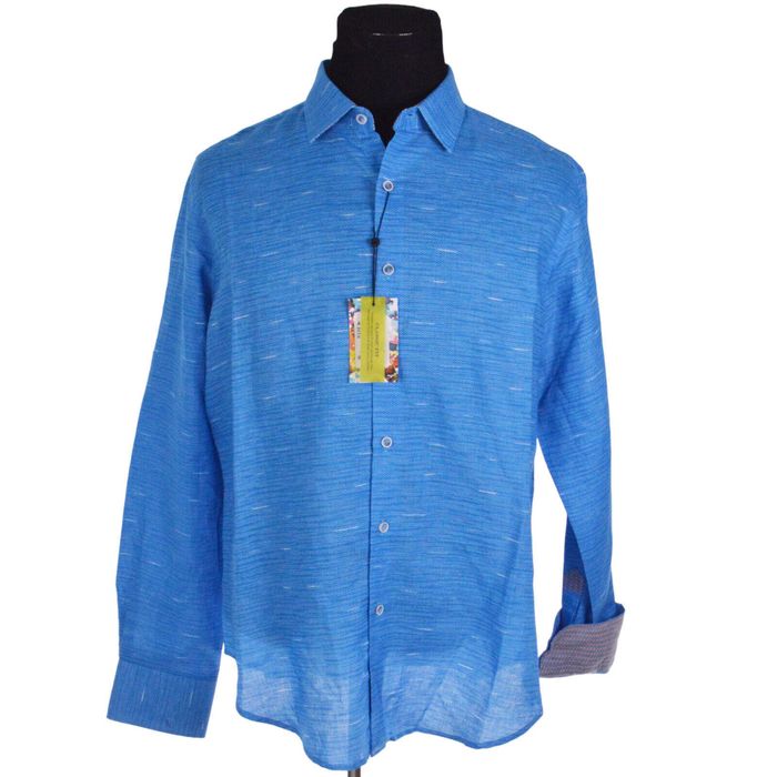 Robert Graham NEW Robert Graham Mens Shirt 2XL Brixton Coral Blue Linen
