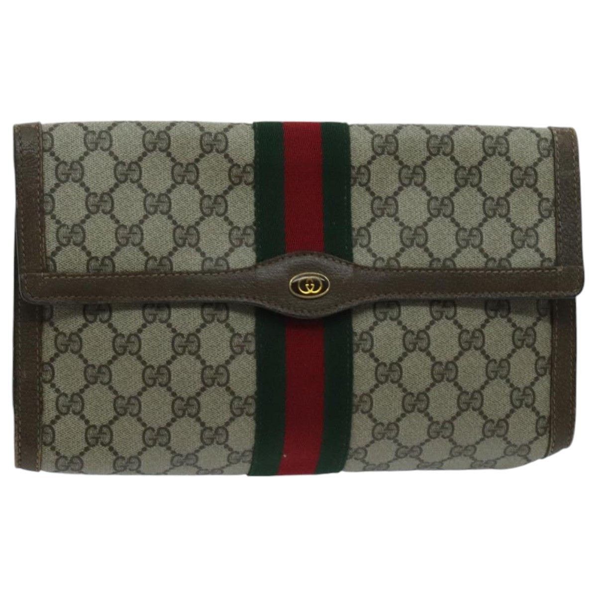 GUCCI GG Supreme Web Sherry Line Clutch Bag Pvc Beige 41