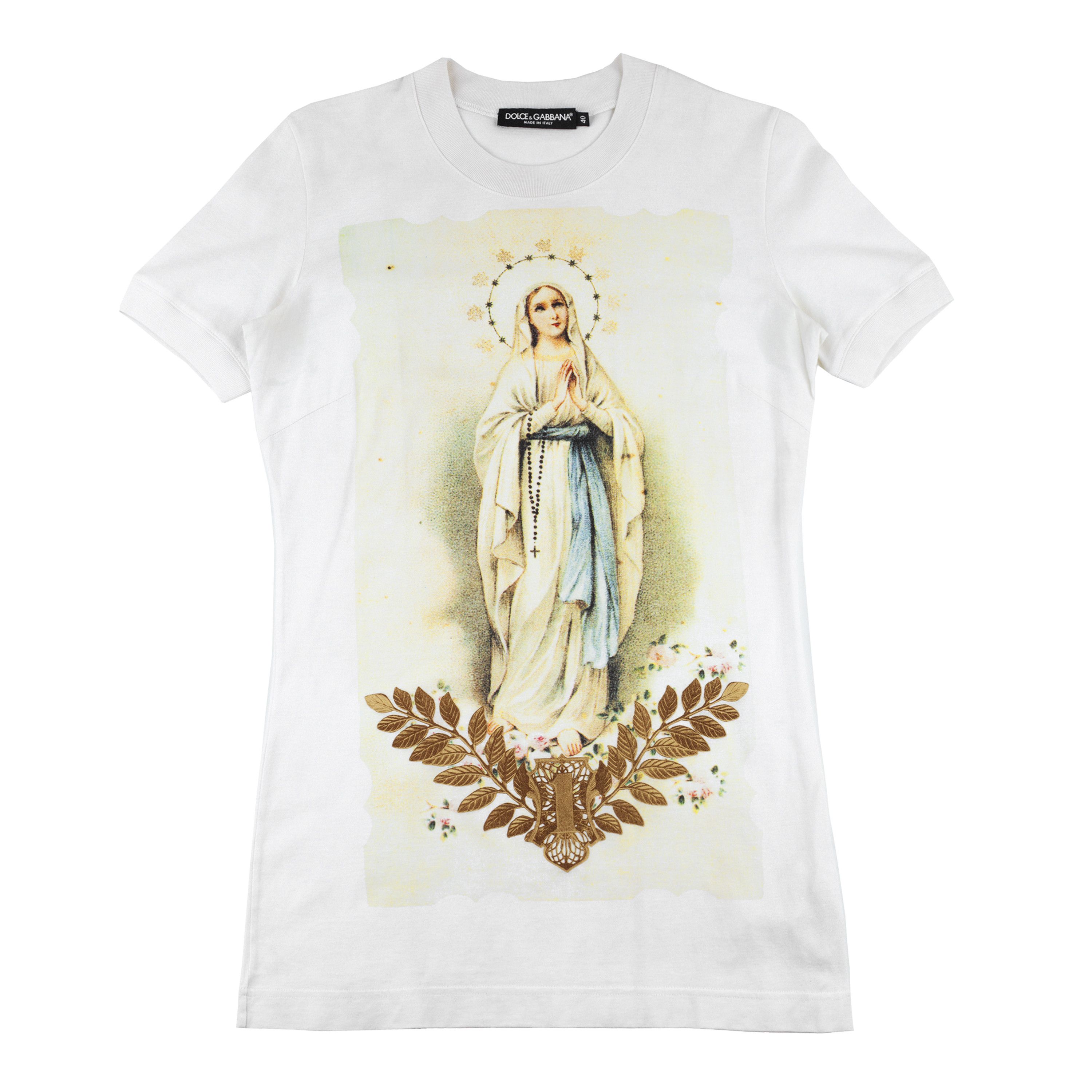 Dolce & Gabbana Dolce & Gabbana Virgin Mary Religious Ivory T-Shirt (S) Size US S / EU 44-46 / 1 - 1 Thumbnail