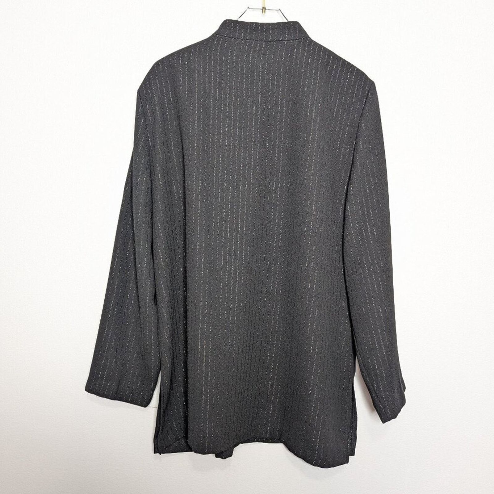 Vintage Vintage 90's Black Mandarin Collar Metallic Pin Stripe Top Size L / US 10 / IT 46 - 2 Thumbnail