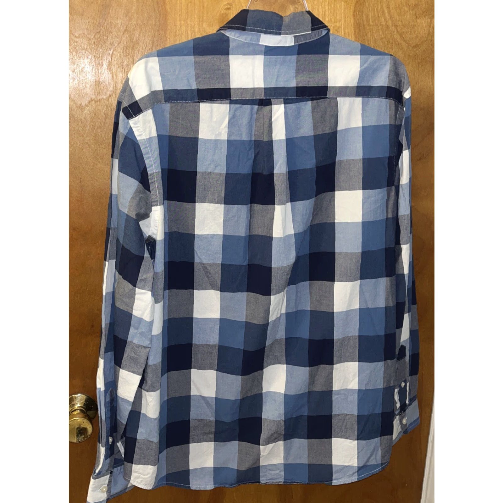 Gap Gap Mens Long Sleeve Dress Shirt L Blue Plaid 100% Cotton Classic Fit Button-Down Men Size 42R - 4 Thumbnail