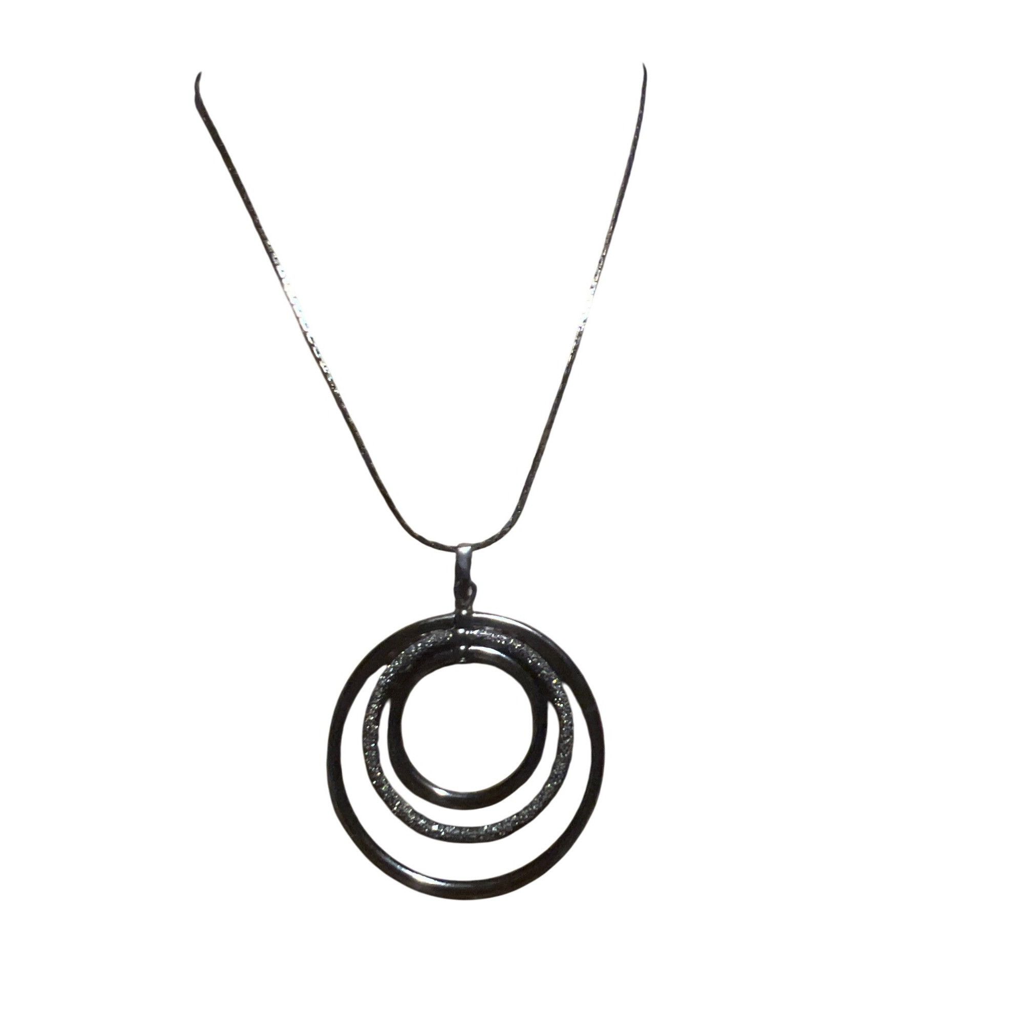 Other Gunmetal Triple Circle Pendant Necklace Graduated Center Gli Size ONE SIZE - 1 Thumbnail