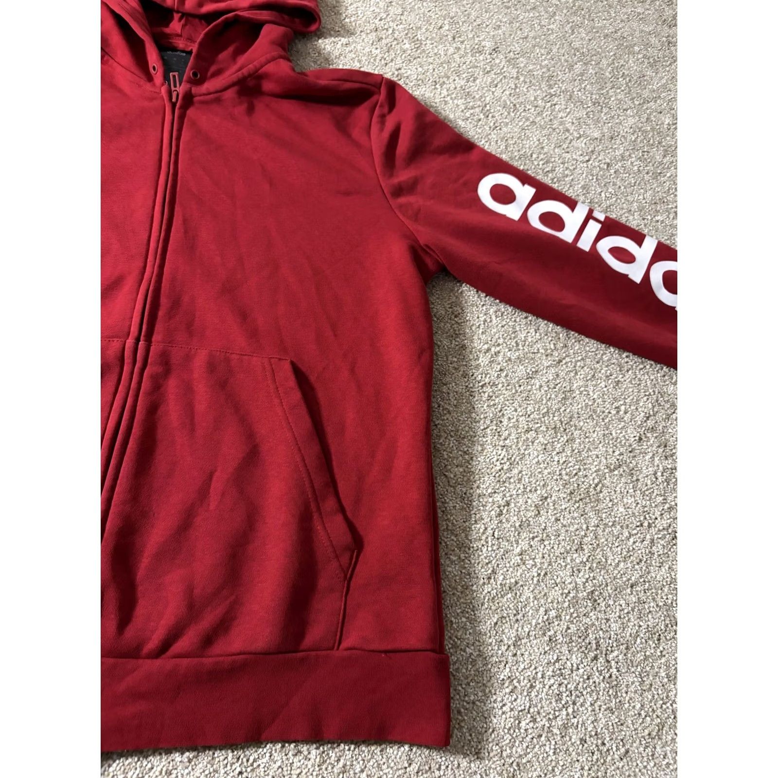 Adidas Adidas Hoodie Mens XL Red Full Zip Sleeve Logo Athletic Hooded Sweatshirt EI0661 Size US XL / EU 56 / 4 - 3 Thumbnail