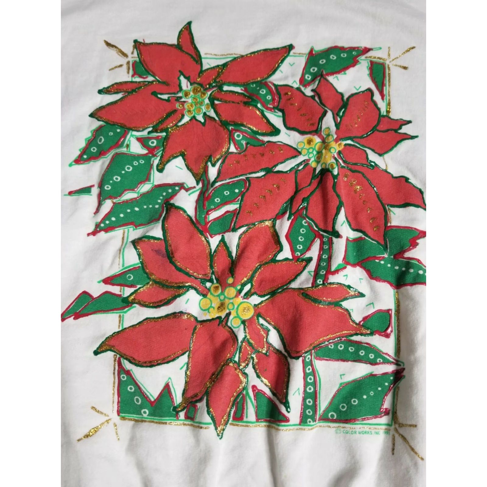 Vintage VINTAGE Tennessee River Poinsettia Christmas Sweatshirt Pullover Large White Distressed 90s Women's Size L / US 10 / IT 46 - 5 Thumbnail
