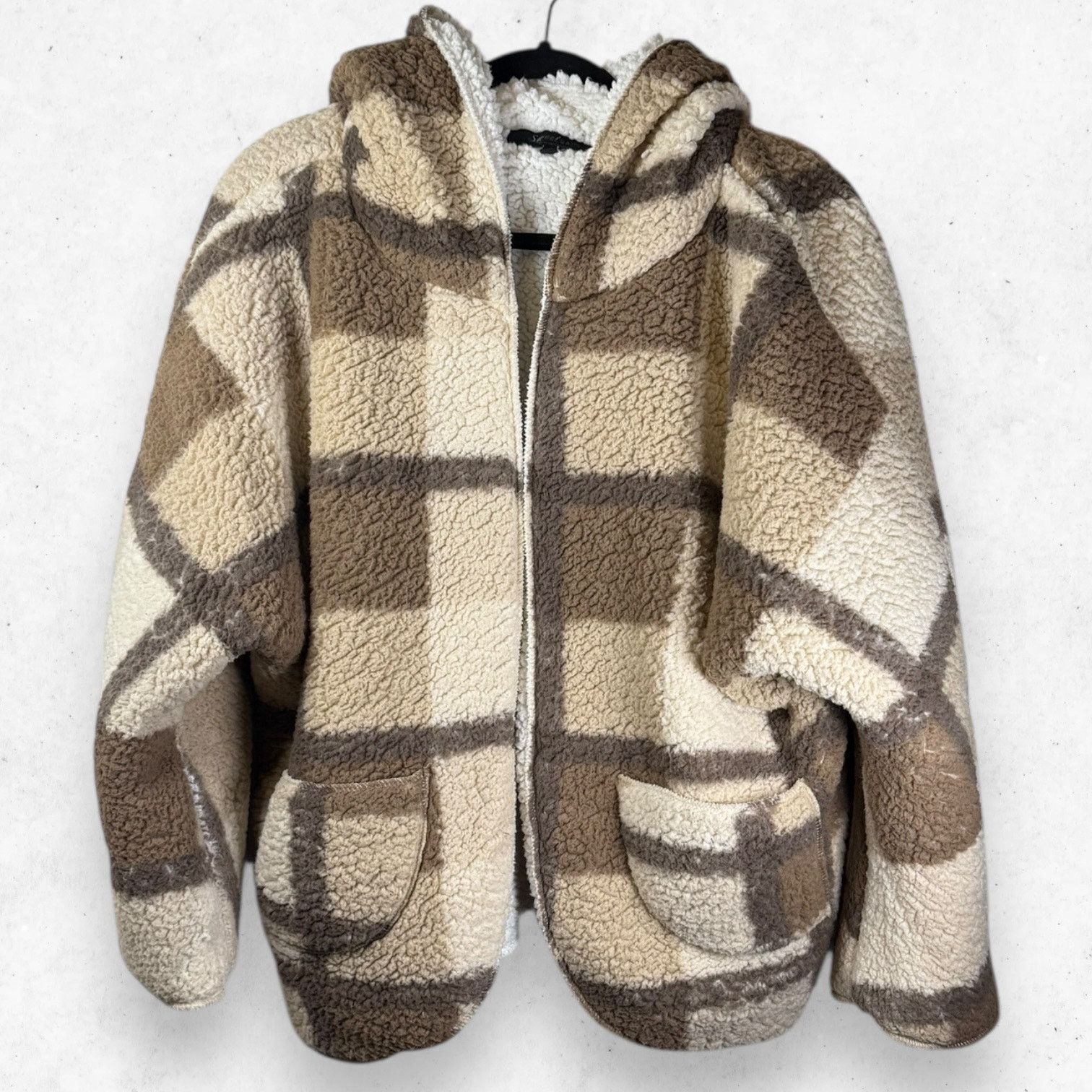 Other Sweet Rain Fuzzy Teddy Cardigan Open Front Hooded Brown L Size L / US 10 / IT 46 - 1 Thumbnail