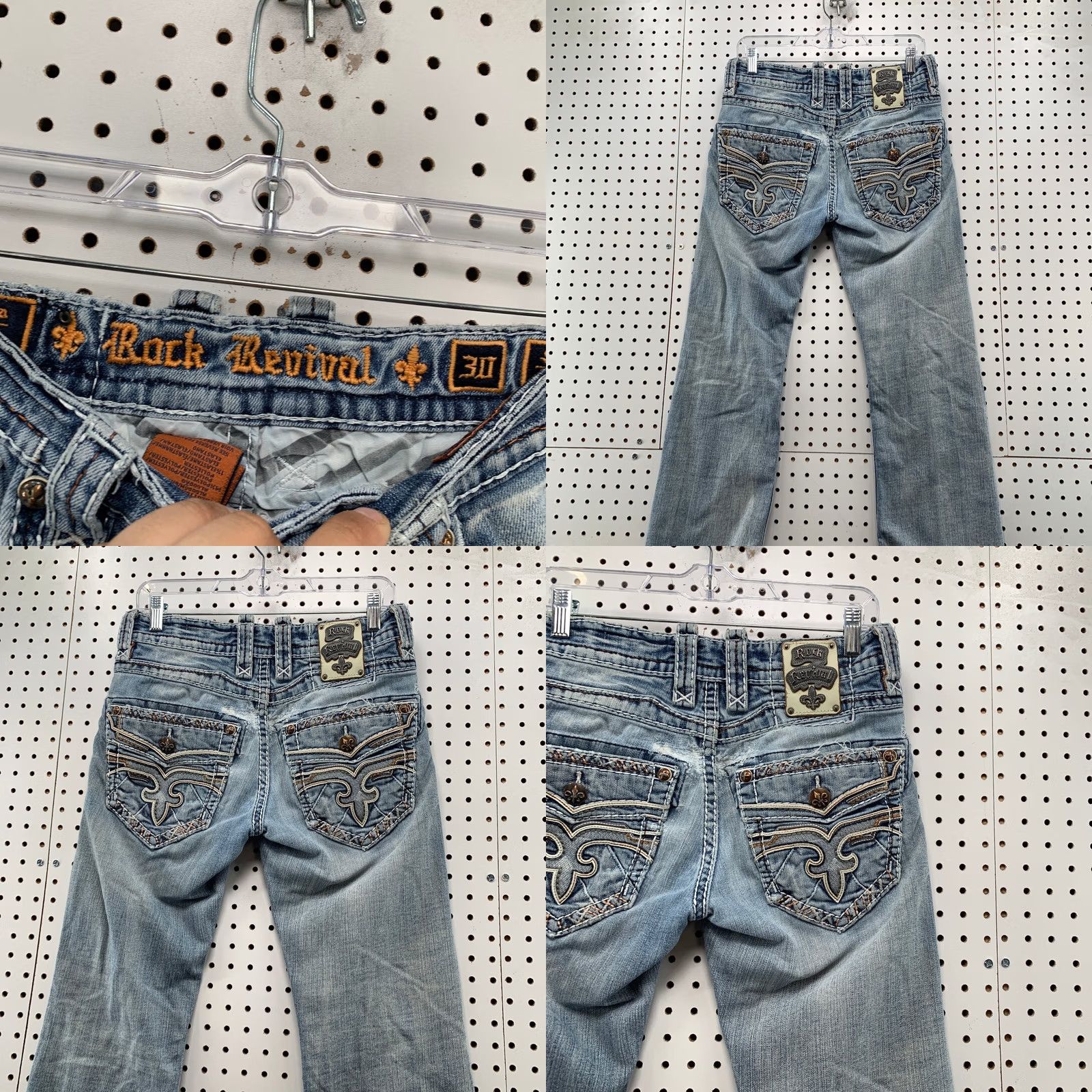 Vintage Rock Revival Denim Jeans Mens 30x29 Blue Slim Boot Cut Embroidered Leather Y2K Size US 30 / EU 46 - 8 Thumbnail