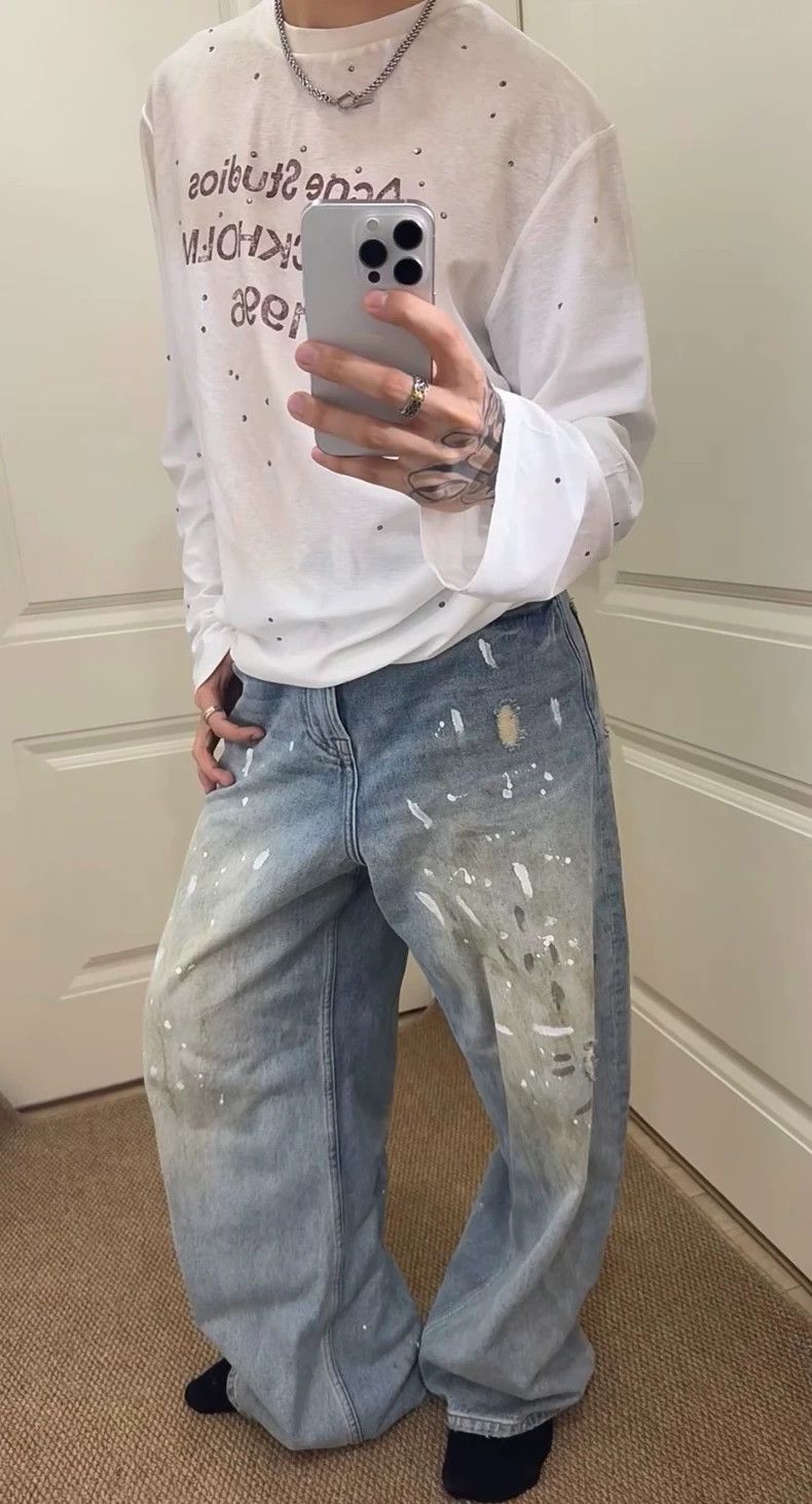 Acne Studios Acne Studios Blue ink-splashed mud-dyed denim trousers Size US 32 / EU 48 - 9 Thumbnail