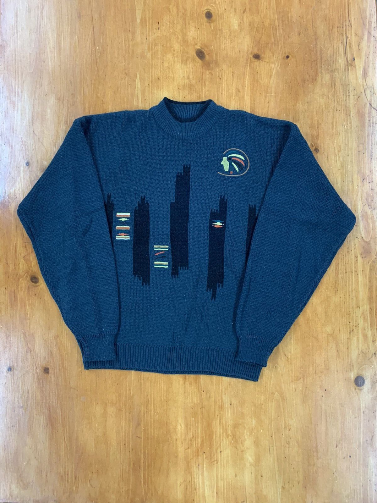 Vintage Vintage Dark Blue Bar Knit Sweater Size US XL / EU 56 / 4 - 1 Thumbnail