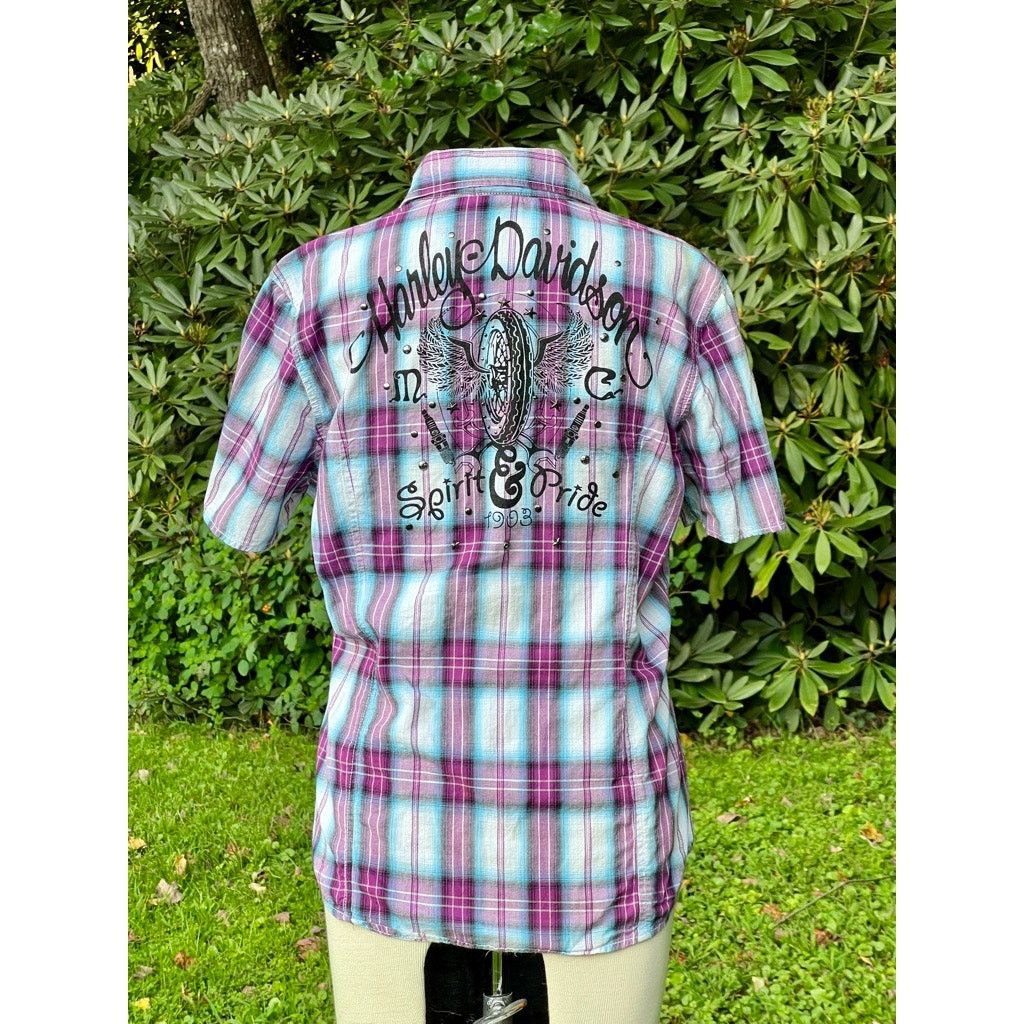 Harley Davidson Women's Plaid Harley Davidson Snap Front Short Sleeve M Size M / US 6-8 / IT 42-44 - 3 Thumbnail