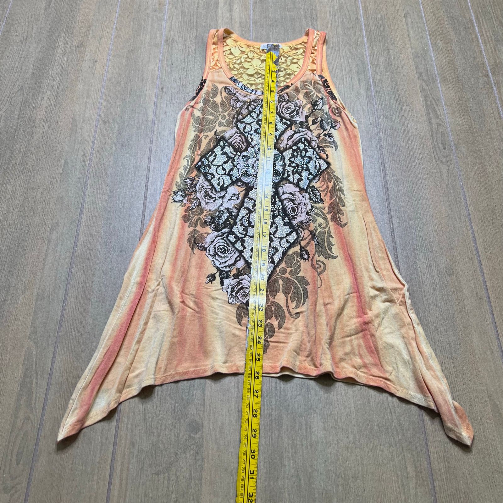Vintage Vocal Y2K Floral Lace Tank Top Rhinestone Asym Hem Sz S Size S / US 4 / IT 40 - 7 Thumbnail