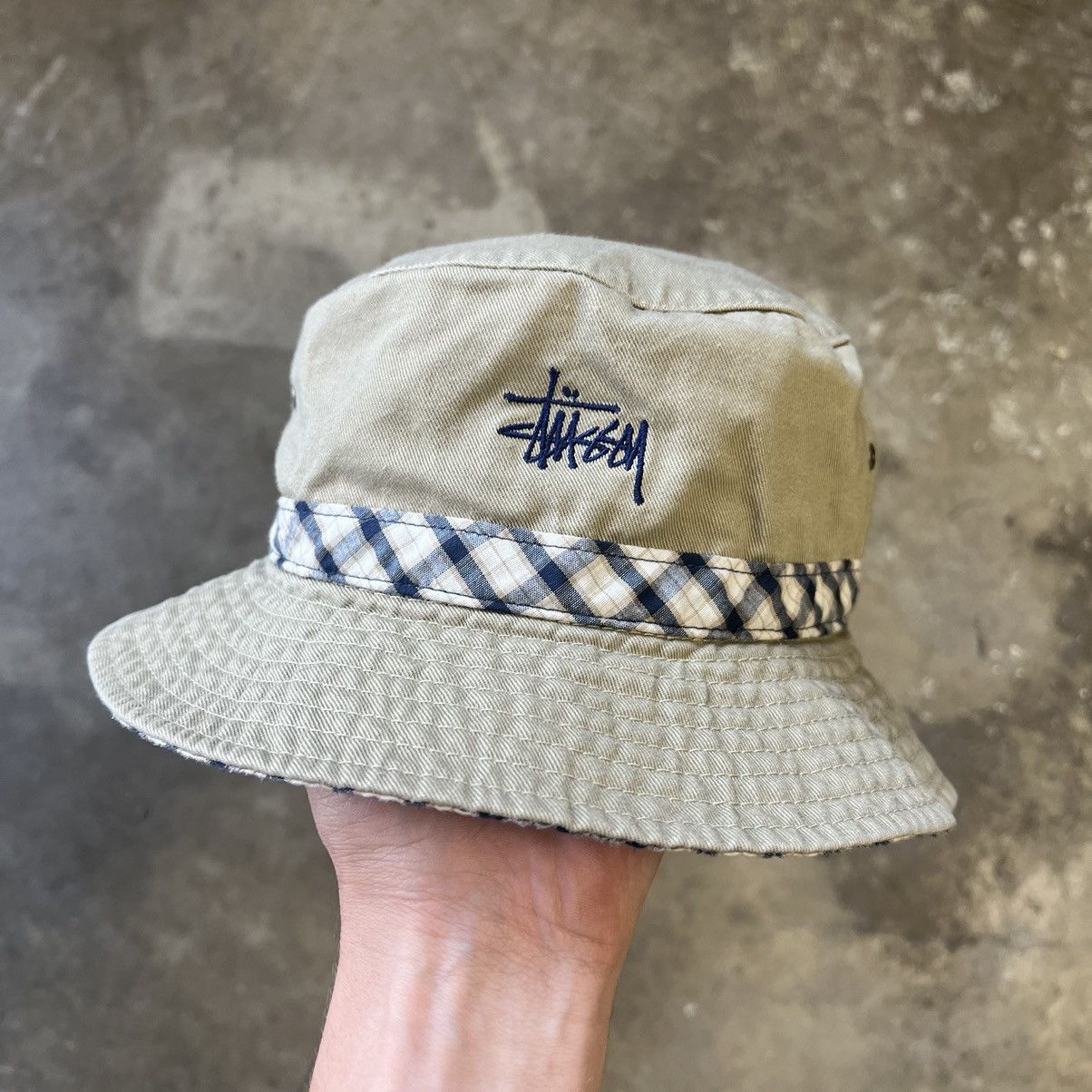image of Stussy Embroidered Bucket Hat Y2K 90's in Khaki, Men's