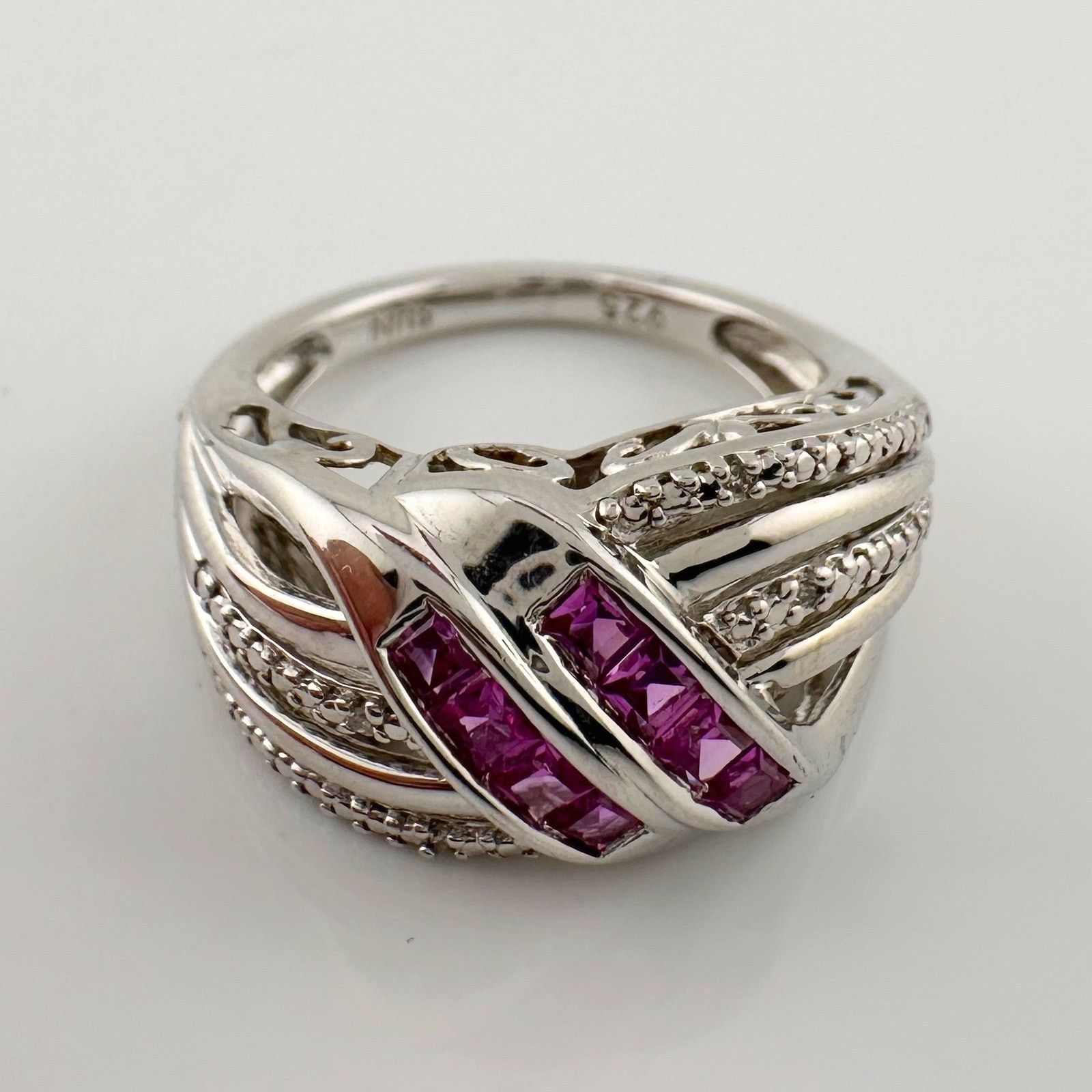 Other Detailed Lab Created Pink Sapphire and Sterling Ring Size 7 Size ONE SIZE - 9 Thumbnail