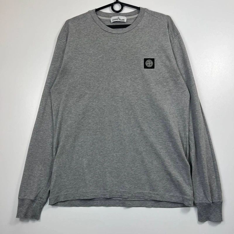 Stone Island Long Sleeve T Shirt Grey Patch Logo Mens Size L