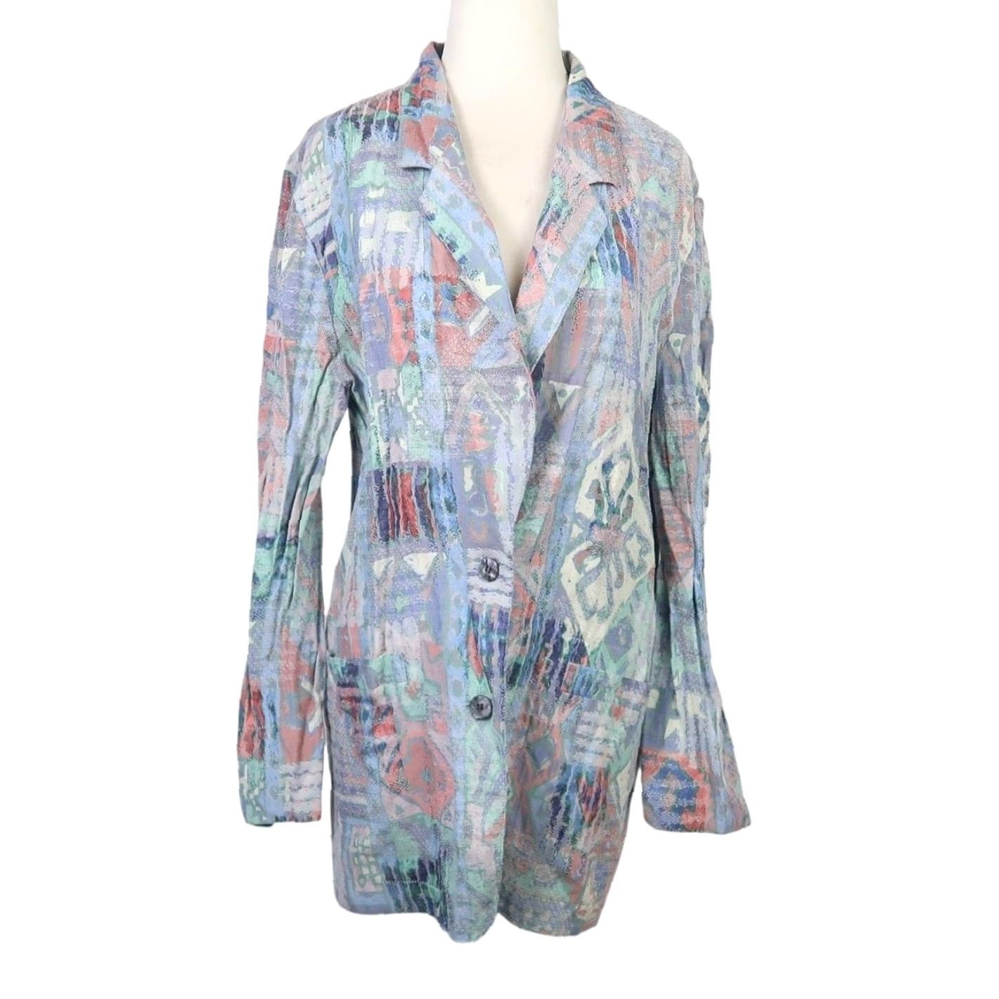 Vintage VINTAGE 90s Seasons Sport Blazer Geometric Southwestern Light Blue Women's Size 10 Long Sleeve Button Closure Casual Workwear Mens Womens Boys Girls Size L / US 10 / IT 46 - 2 Thumbnail