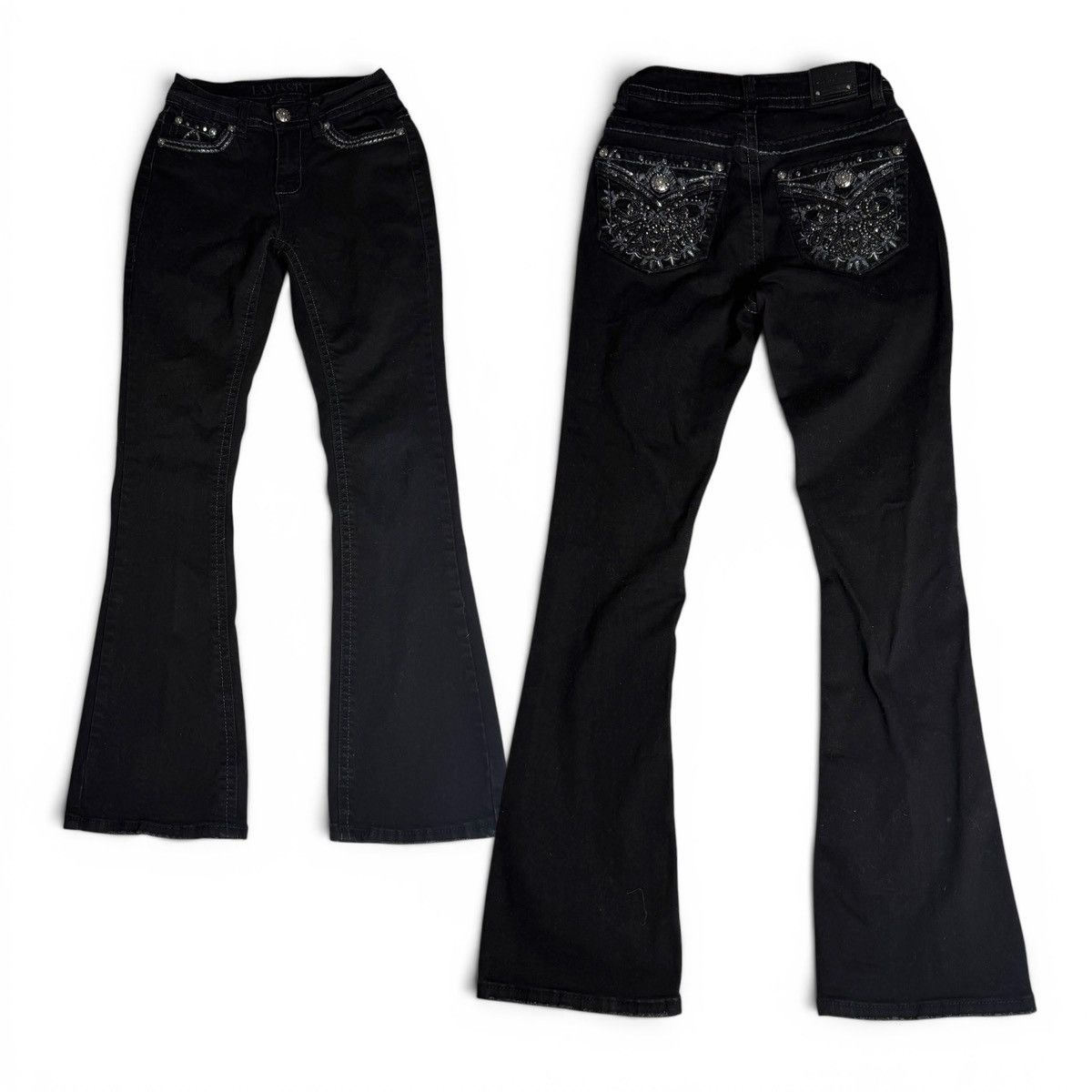 Other Western Grunge Black Mid Rise Bootcut Rhinestone Denim Jeans Size 25" / US 0 / IT 36 - 1 Thumbnail