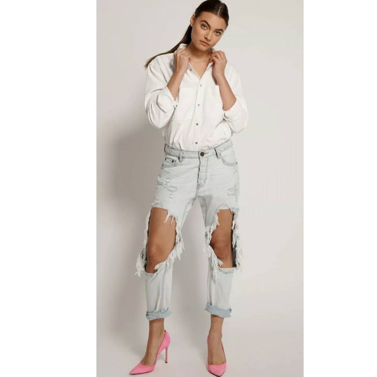 One Teaspoon New ONE TEASPOON Brando Saints Destroyed Denim Jeans $178 26 Size 26" / US 2 / IT 38 - 1 Thumbnail