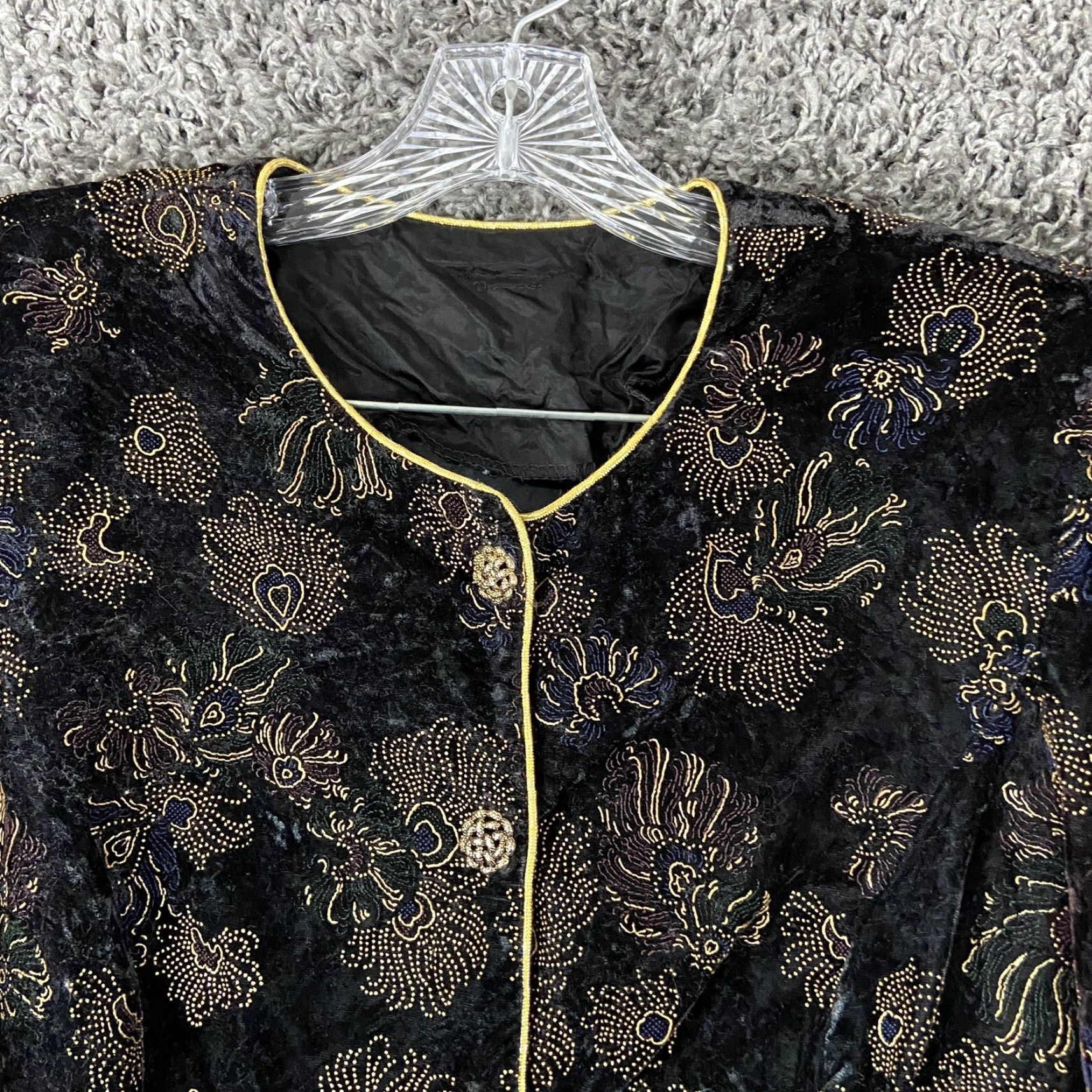 Velvet Vintage R&K Evening Shoulder Padded Women’s S Blazer Jacket Velvet Floral Black Size S / US 4 / IT 40 - 6 Thumbnail