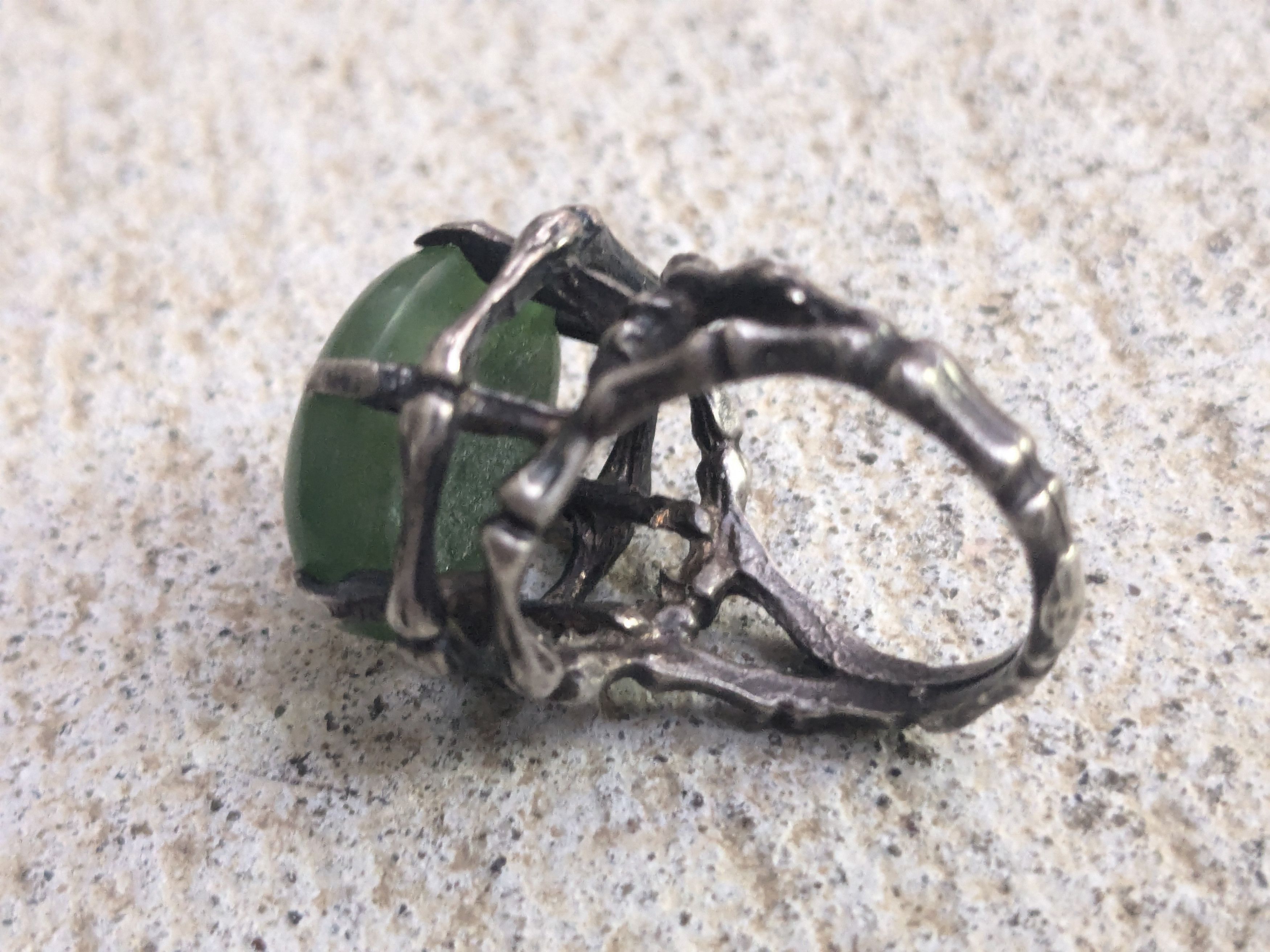 Vintage Vintage Sterling Silver Ring Green Jade 5.25 Brutalist Size ONE SIZE - 8 Thumbnail