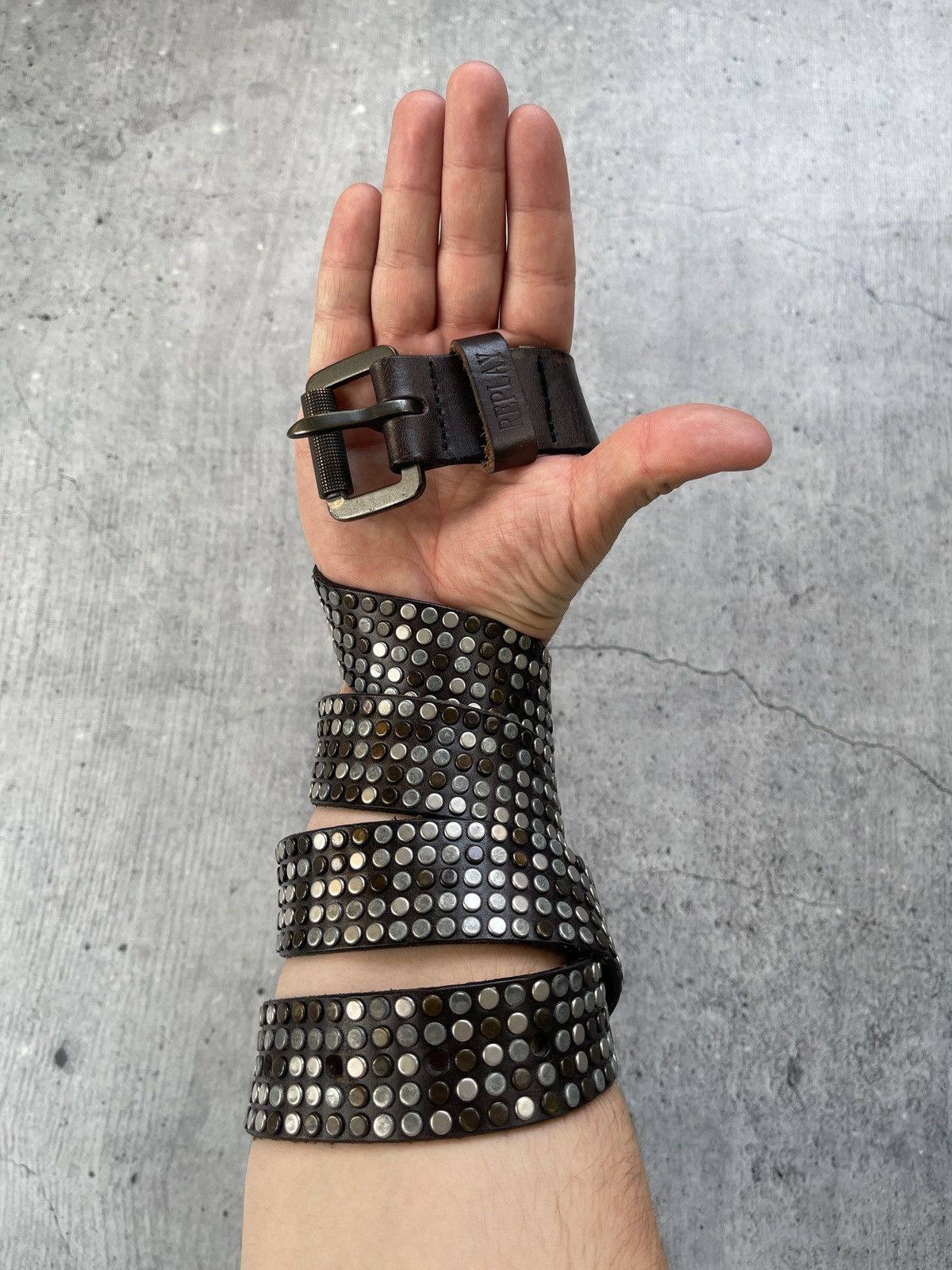 Vintage Leather Y2K Belt Avant Garde Metal Rivets
