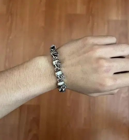 Handmade × Jewelry Skull Head Bracelet Chain Gothic Chrome Pagan Punk Grunge Size ONE SIZE - 1 Thumbnail