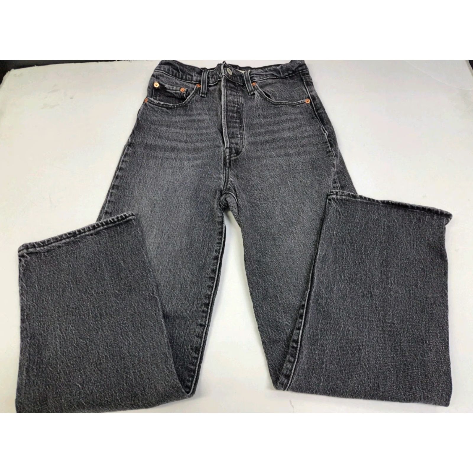 Levi's Levi's Women's Ribcage Straight Anklet Super High Rise Jeans Blk 27/27 7202 Size 27" / US 4 / IT 40 - 2 Thumbnail
