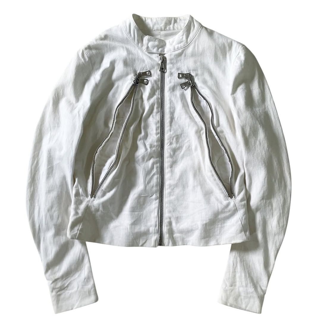 Maison Margiela FINAL DROP‼️Maison Margiela 5 Zip White Cotton Biker Jacket Size US S / EU 44-46 / 1 - 4 Thumbnail