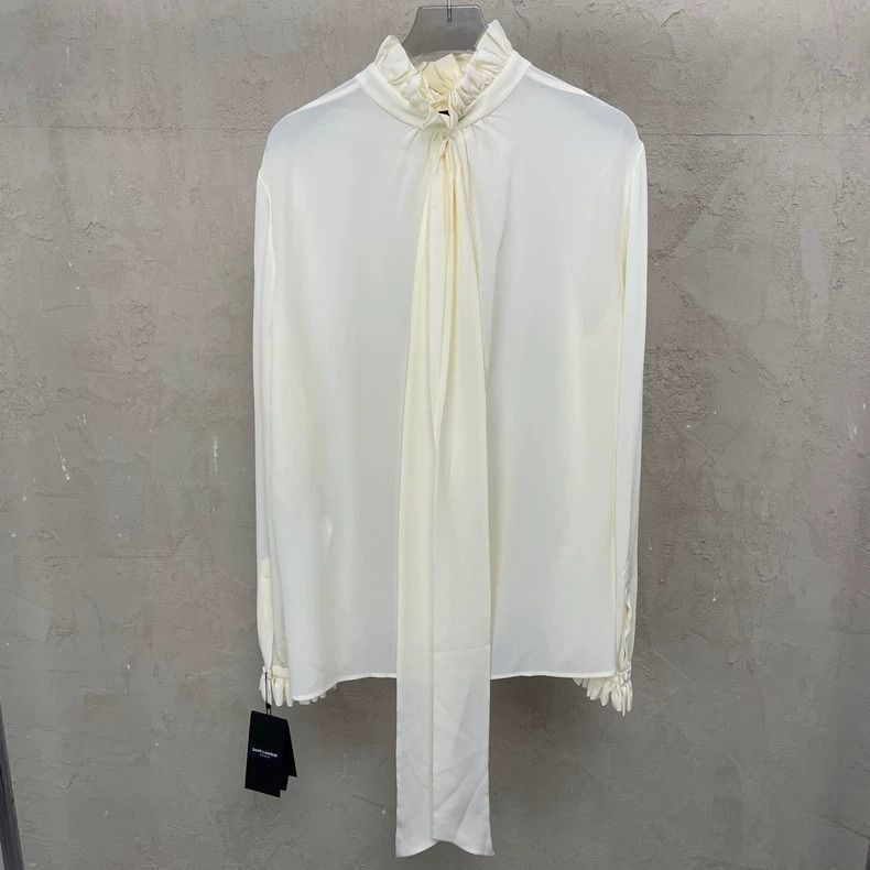 Saint Laurent Paris Saint Laurent Paris Saint Laurent Beige Long Sleeve Chiffo Size US M / EU 48-50 / 2 - 5 Thumbnail