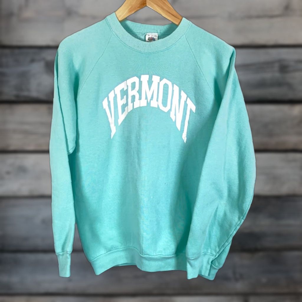 Fruit Of The Loom VINTAGE 90s Vermont Arc Print Sweatshirt Fruit of the Loom Raglan Crew Neck Adult Large Mint Green Men Mens Size US L / EU 52-54 / 3 - 1 Thumbnail