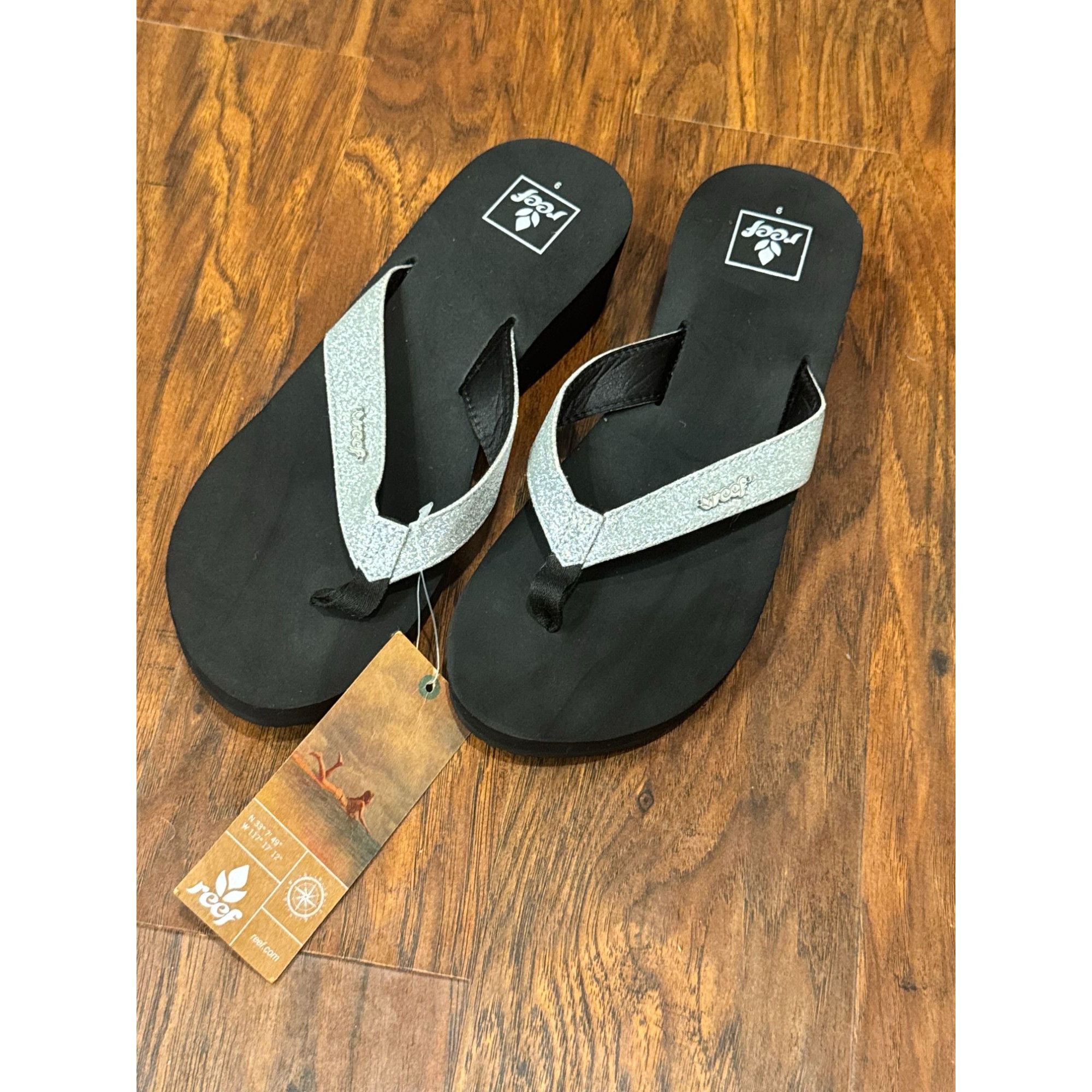 REEF NWT Reef Surf Womens Black Silver Star Hi Wedge Flip Flops P Size US 9 / IT 39 - 1 Thumbnail