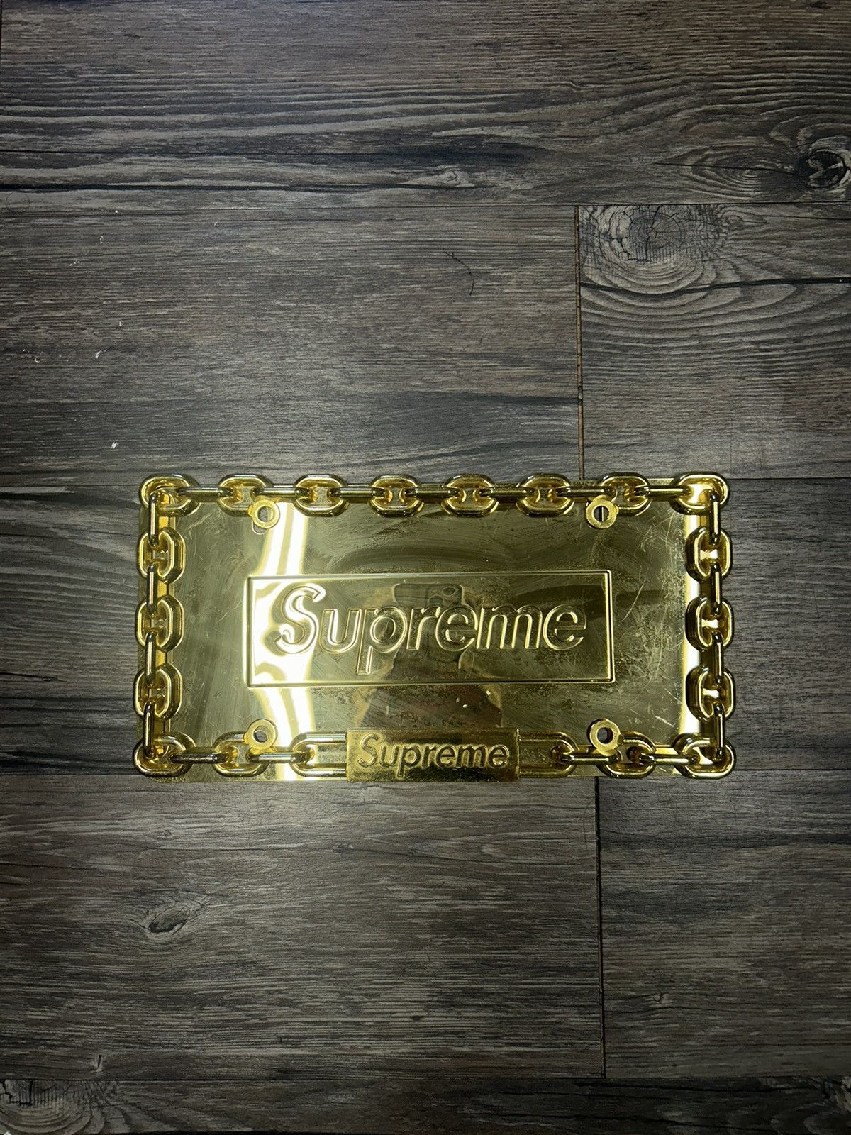image of Supreme Chain License Plate Frame in Gold, Men's