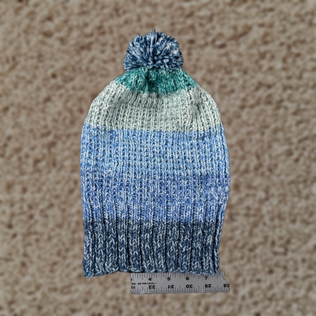 Vintage Made With Love By Gramma Nance Beanie Toque Womens Blue Knit Stripe Handmade Pom Hat Kid? Size ONE SIZE - 1 Thumbnail