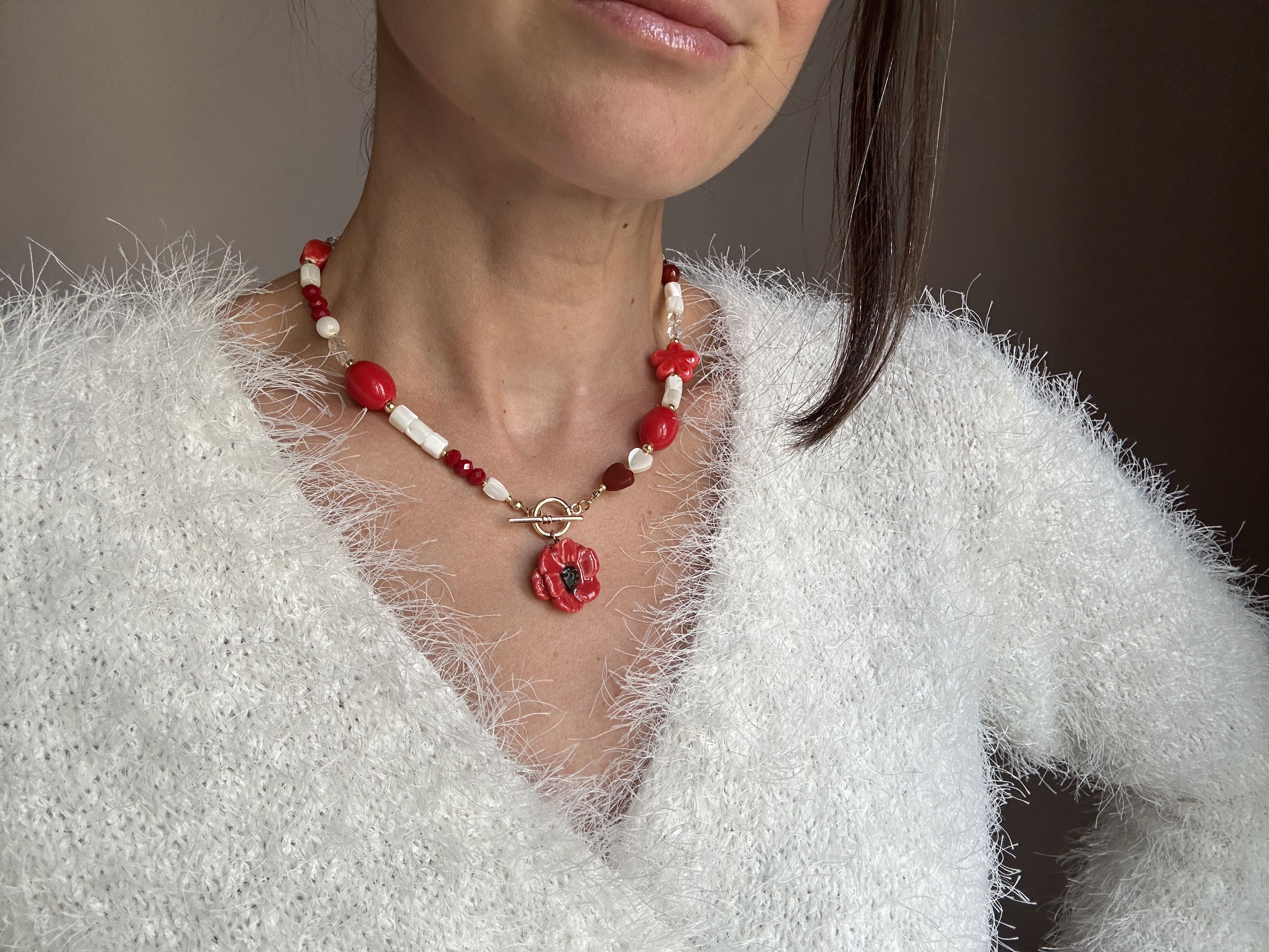 Other Handmade Ceramic Poppy Necklace – Floral Jewelry Size ONE SIZE - 1 Thumbnail