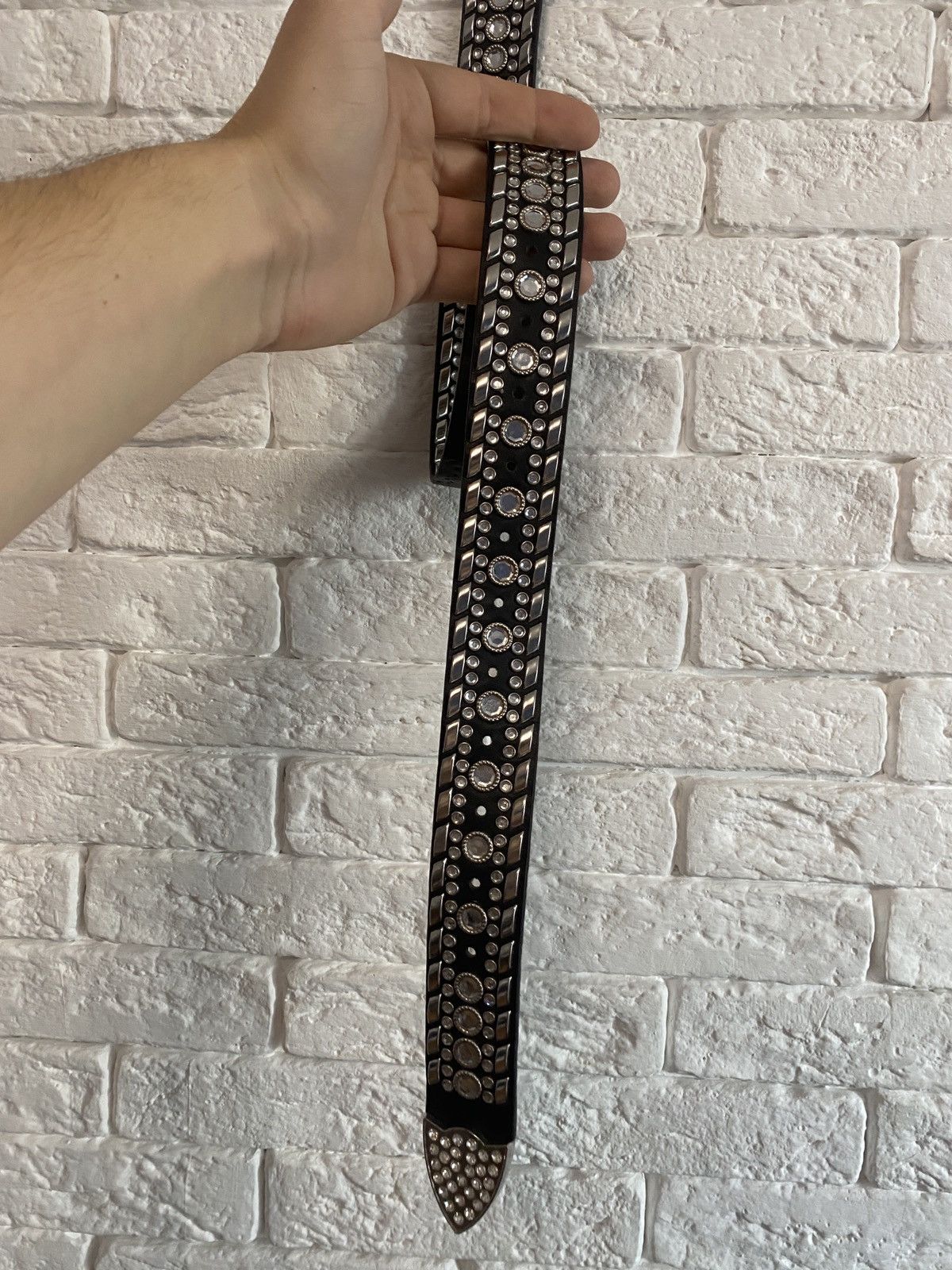 Japanese Brand Vintage Y2K B.B.Simon Style Leather Belt With Rhinestones Size ONE SIZE - 5 Thumbnail