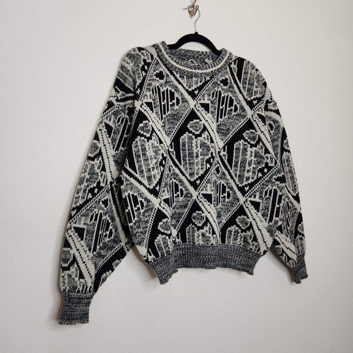 Vintage Vintage Sweater 80s 90s Grandpa Abstract Grunge Art Black Size US L / EU 52-54 / 3 - 2 Thumbnail