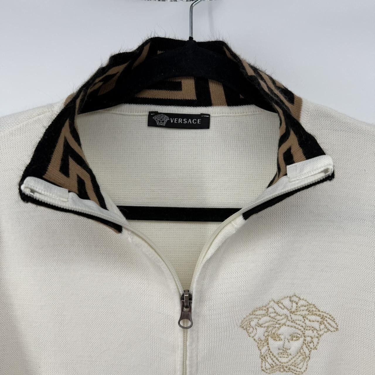 The Unbranded Brand Versace Knit Zip Up Cream Medusa Logo Vasity Style Sweater Size M / US 6-8 / IT 42-44 - 3 Thumbnail