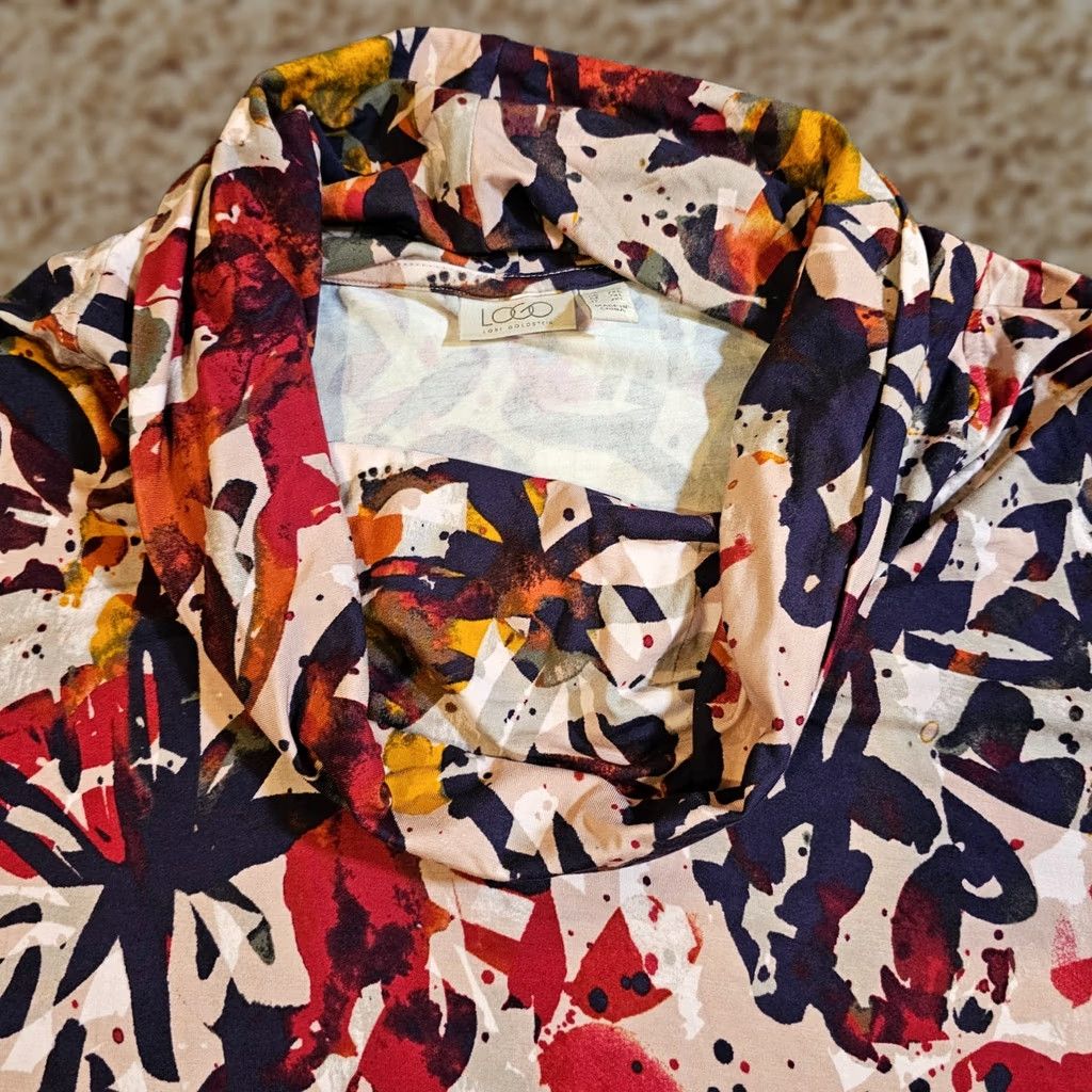 Vintage LOGO Lori Goldstein Top Womens 1X Pink Floral Cowl Neck Stretchy Casual Career Shirt Size XL / US 12-14 / IT 48-50 - 1 Thumbnail