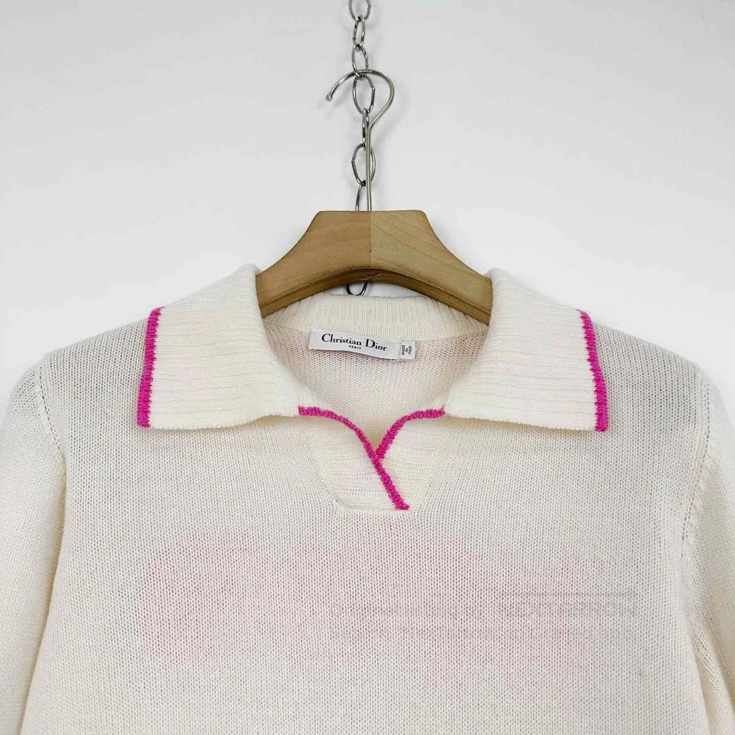 Dior Dior White Lapel Back Logo Cashmere Sweater. Size S / US 4 / IT 40 - 2 Thumbnail