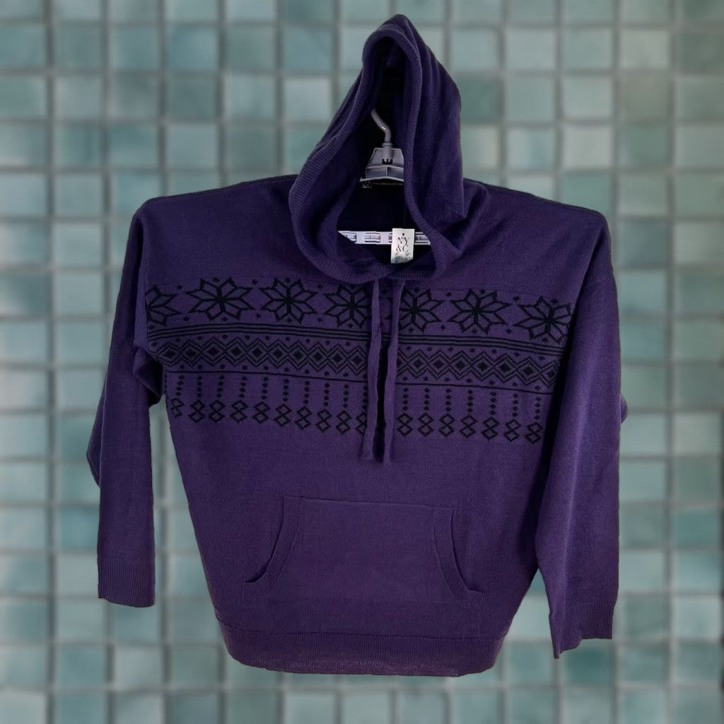 Vintage NYC Sweatshirt Women M Purple Geometric Pattern Hooded Knit Pullover NWT Activewear Size M / US 6-8 / IT 42-44 - 1 Thumbnail
