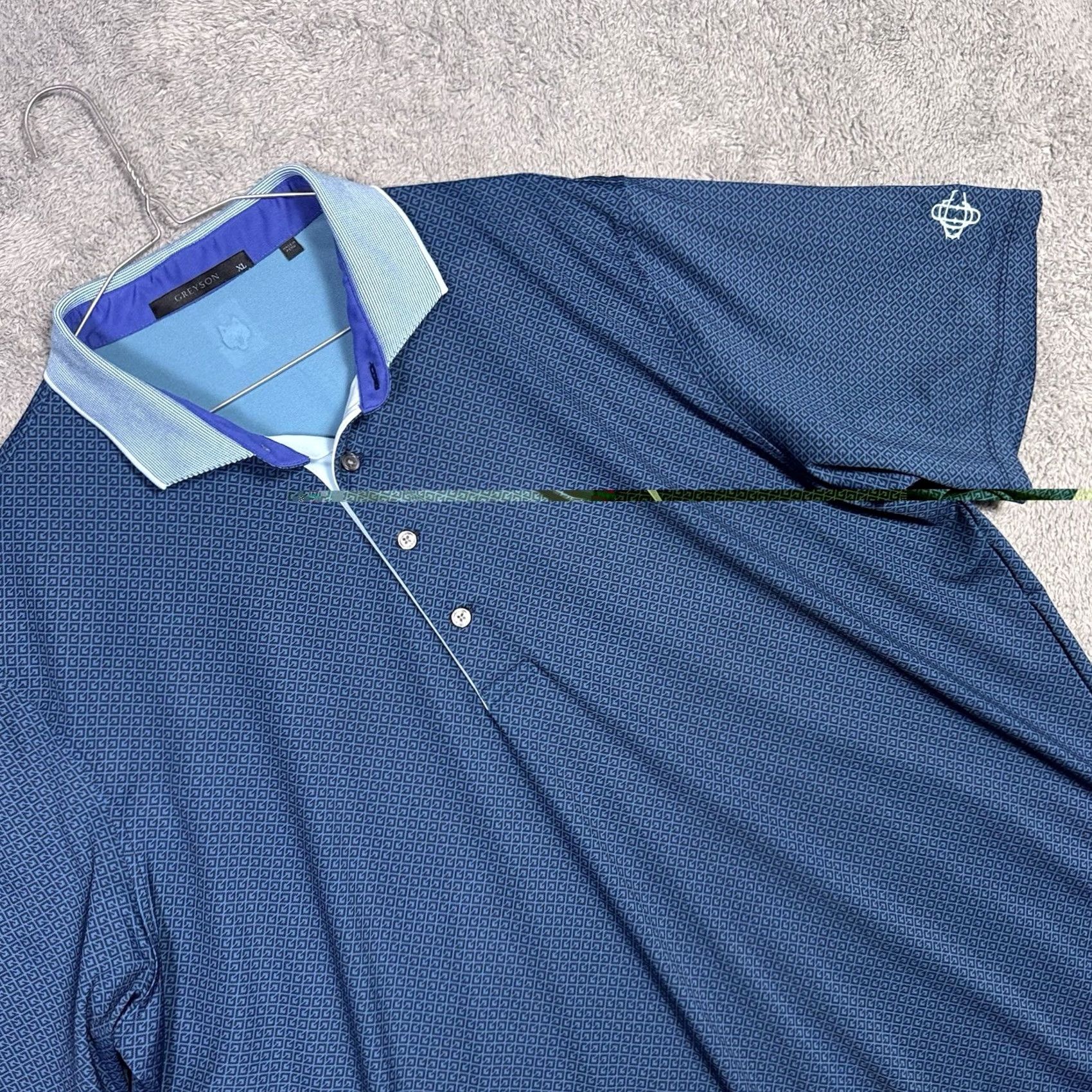 Vintage Greyson Polo Shirt Mens XL Geometric All Over Print Pique Notch Collar Golf Wolf Shirt Size US XL / EU 56 / 4 - 6 Thumbnail