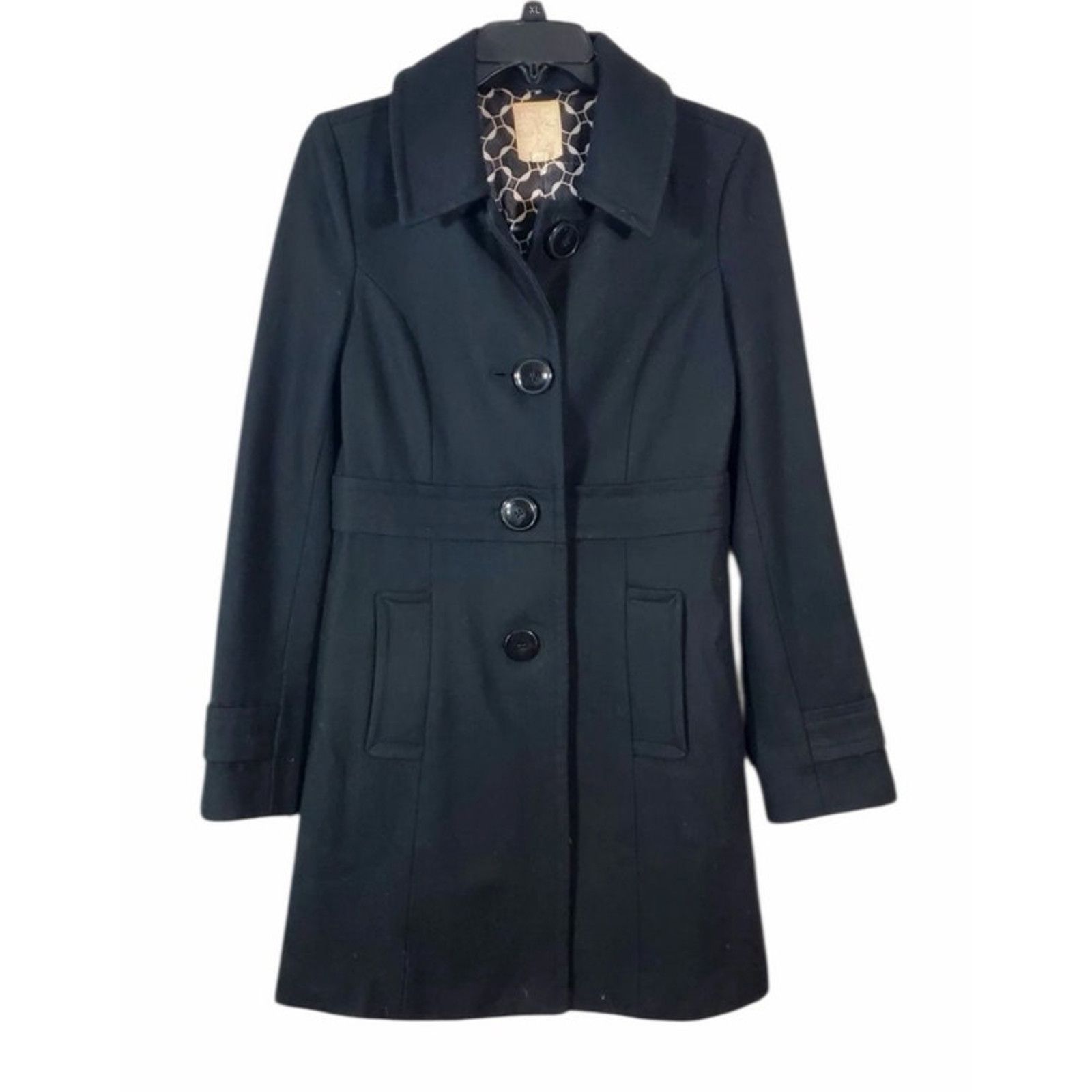 Anthropologie Anthropologie Black Wool Longline Long Sleeve Button Peacoat Size M / US 6-8 / IT 42-44 - 1 Thumbnail