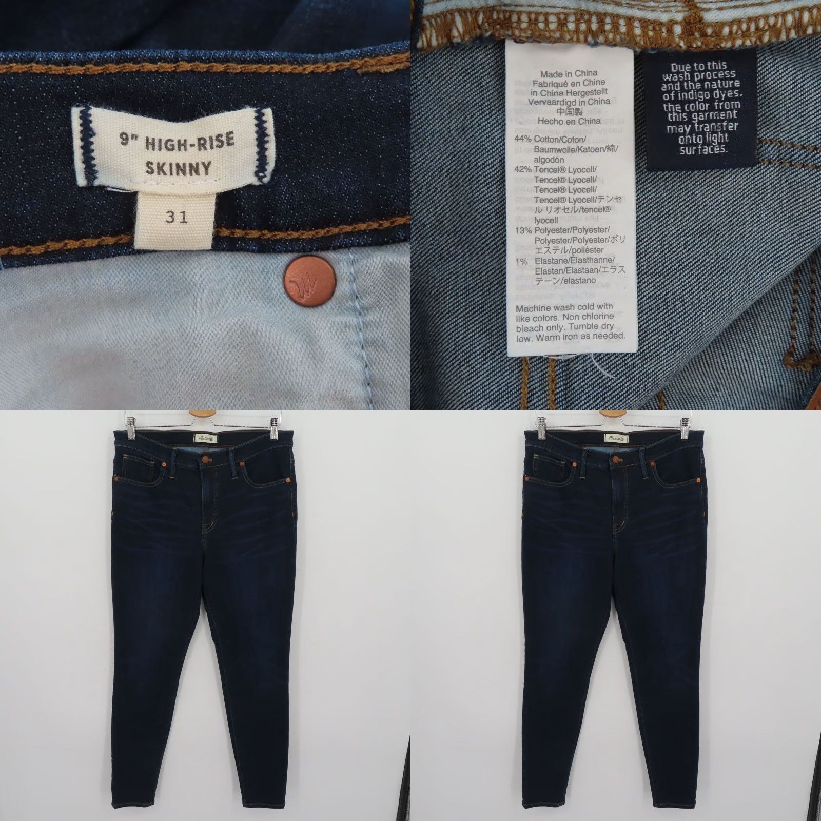 Madewell Madewell 31 Women 9 Inch High Rise Skinny Dark Blue Denim Jeans Whiskered Pocket Size 24" / US 00 / IT 34 - 8 Thumbnail