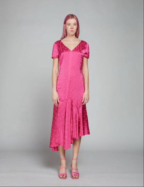Marni o1w1db11024 Asymmetric Satin-Jacquard Dress in Pink Size L / US 10 / IT 46 - 1 Thumbnail