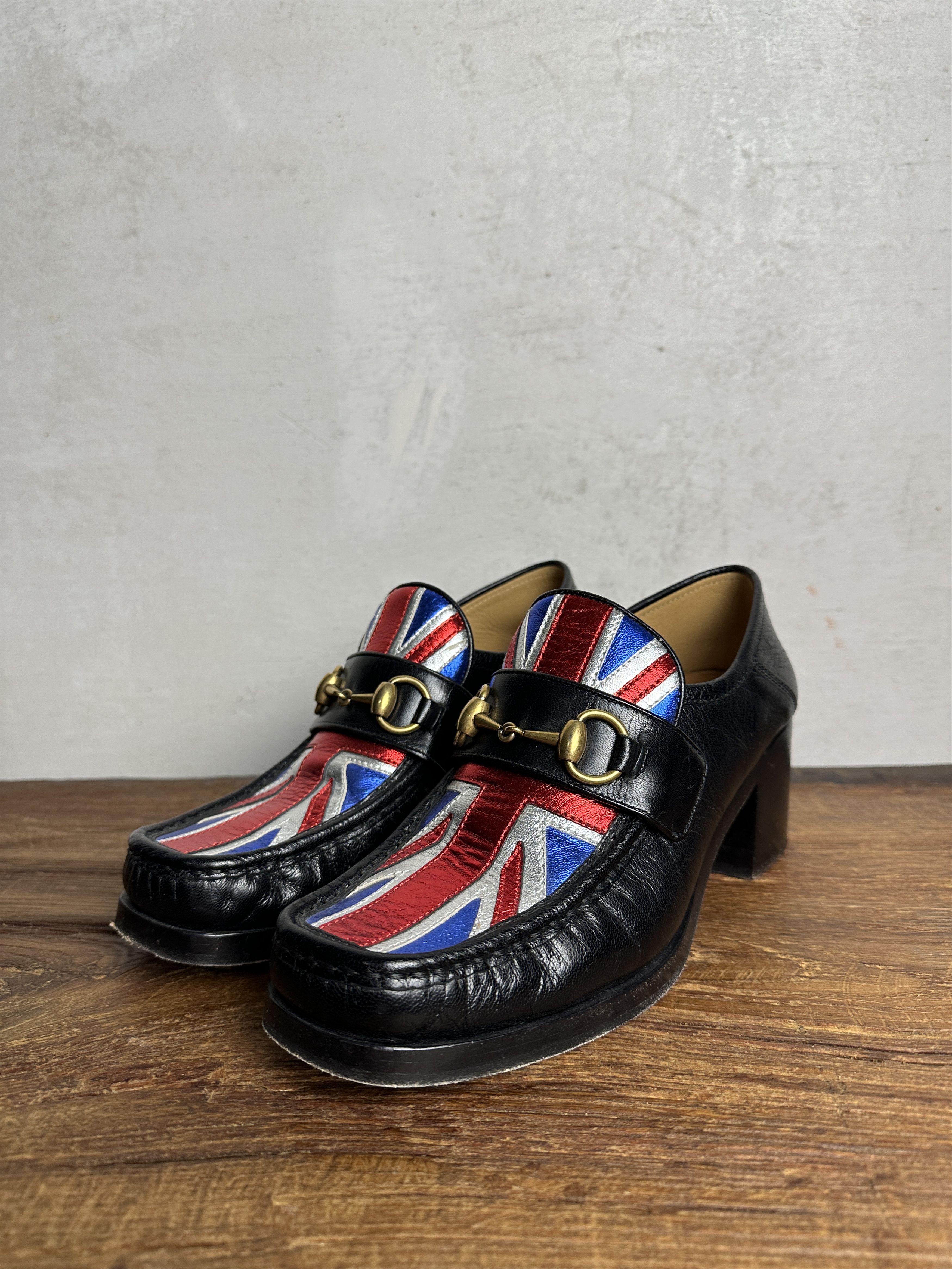 Gucci Gucci Resort 17 Black Leather Union Jack Horsebit Heel Pumps Size US 8 / IT 38 - 2 Thumbnail