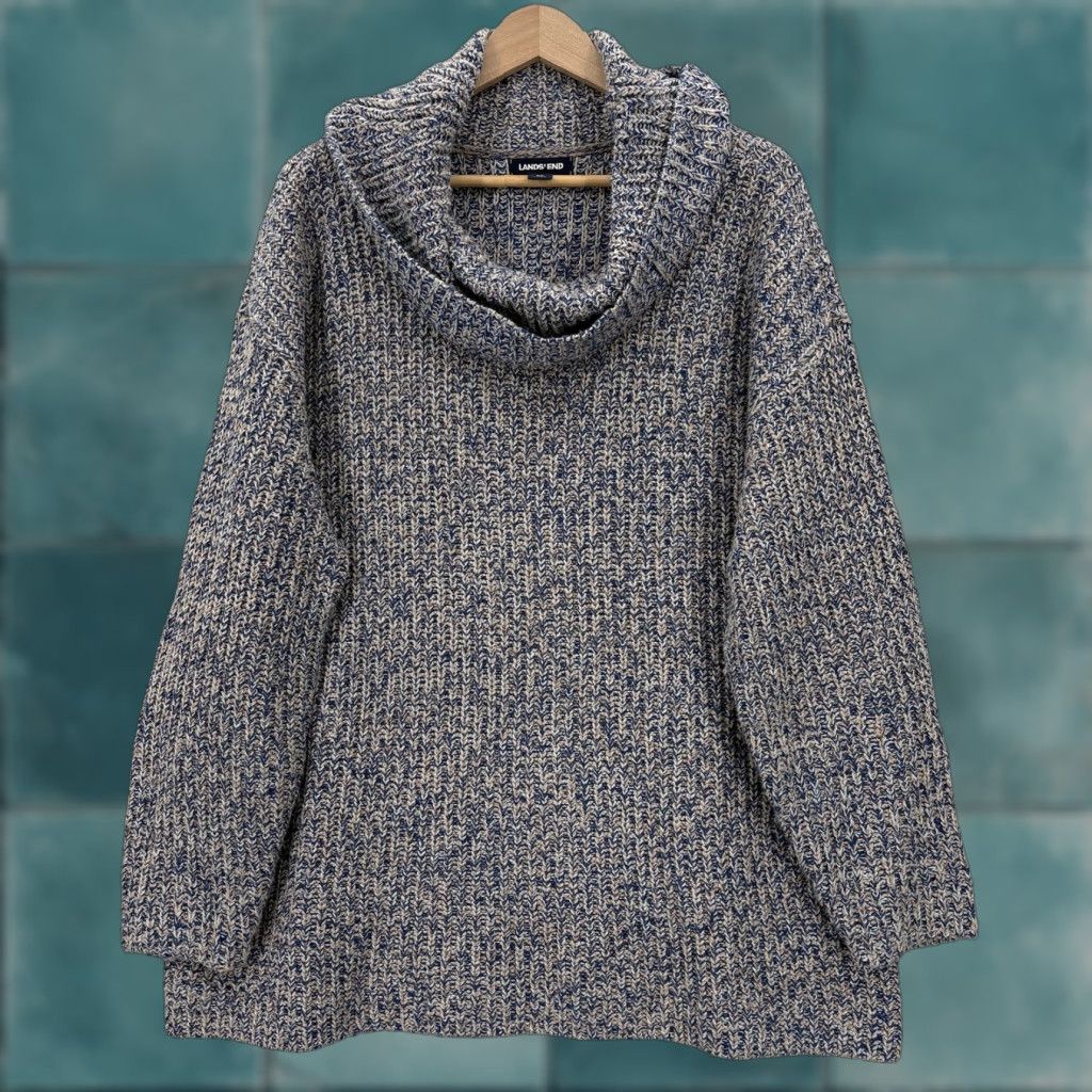 Lands' End VINTAGE Lands' End Sweater Womens 2X Blue Marled Cowl Neck Chunky Knit Pullover Relaxed Size XXL / US 16-18 / IT 52-54 - 1 Thumbnail