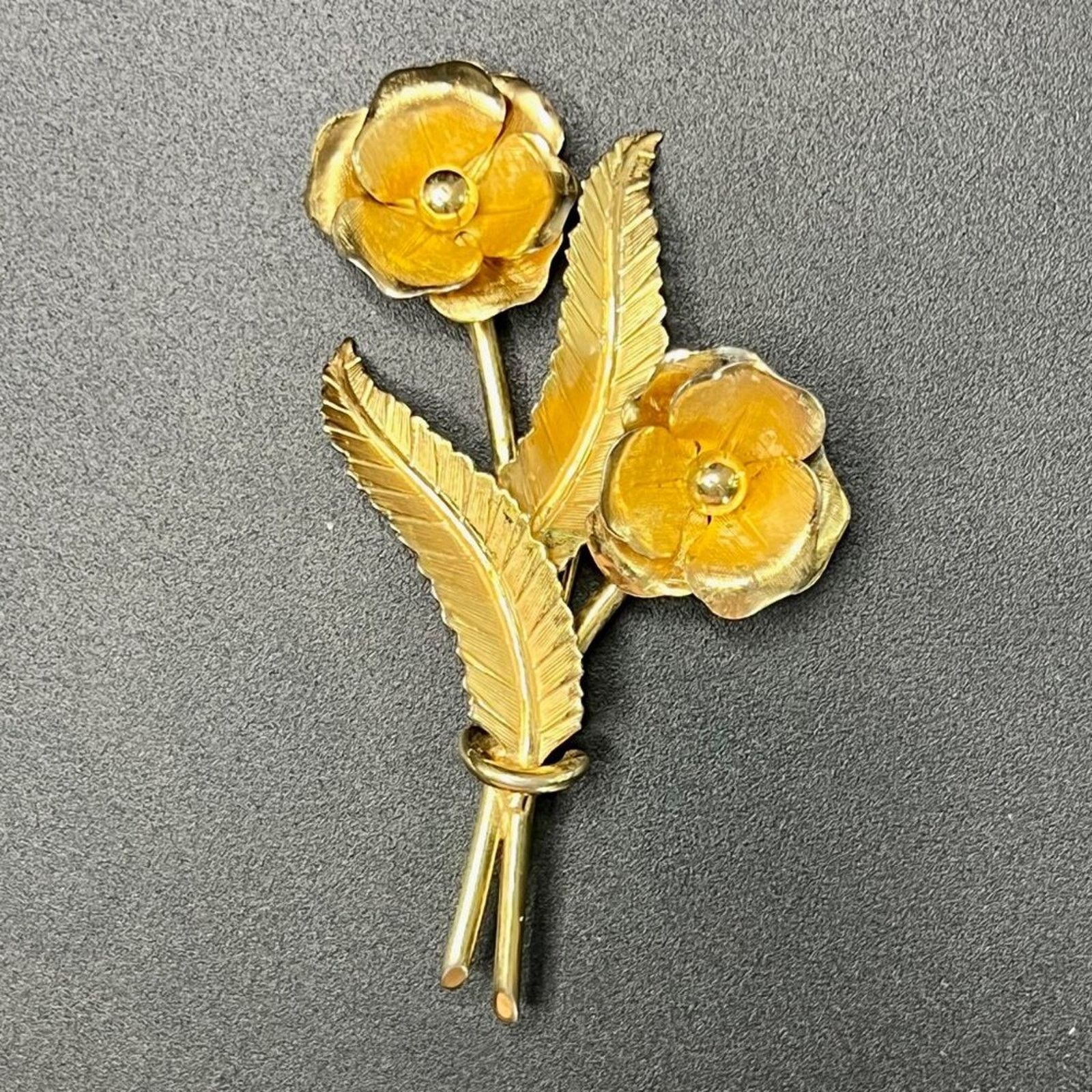 & Other Stories Coro Goldtone Dual Flower Leaf Brooch Pin, 3.25” long x 1.5” Size ONE SIZE - 1 Preview
