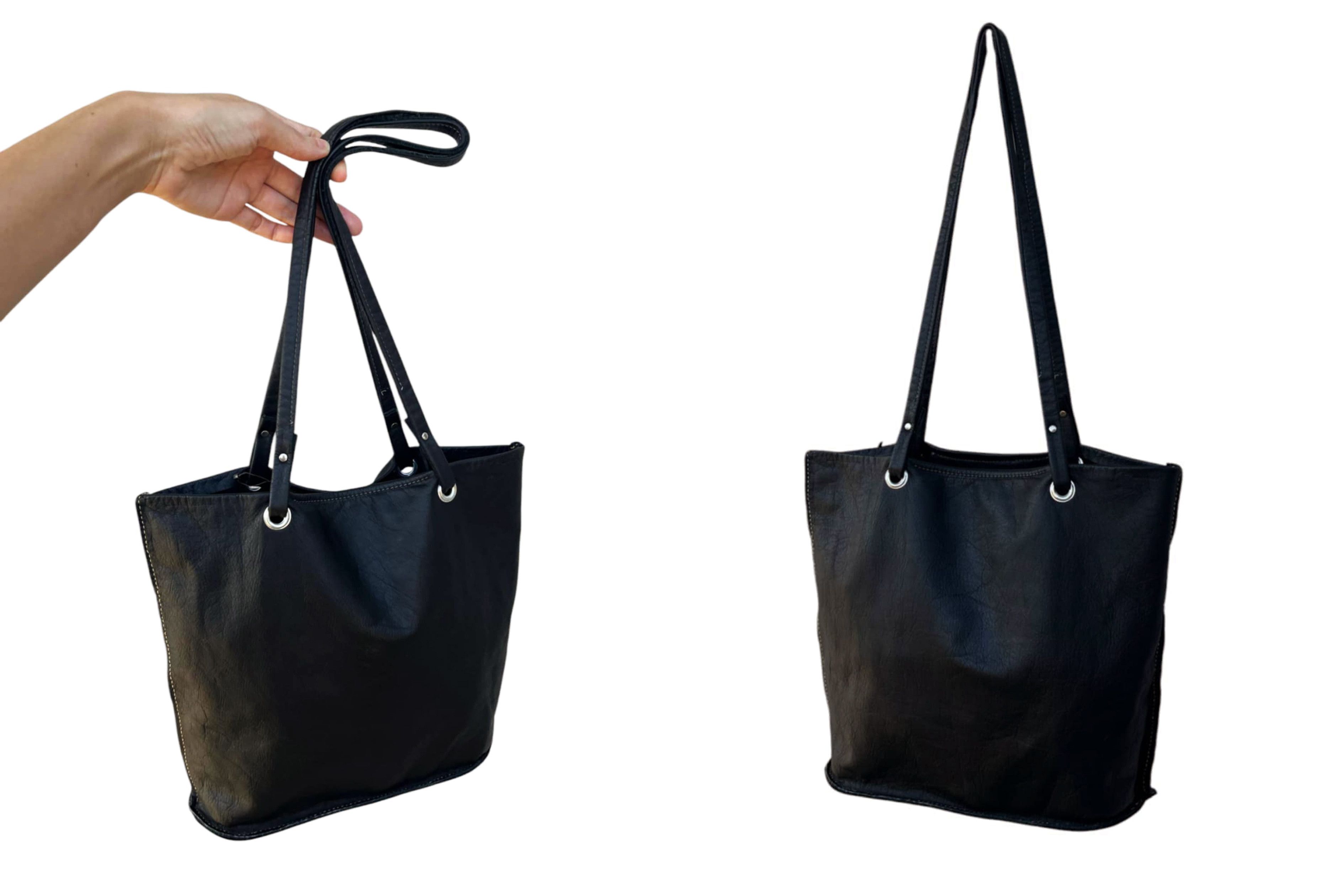 Vintage Light Weight handmade black genuine leather shoulder bag Size ONE SIZE - 2 Thumbnail