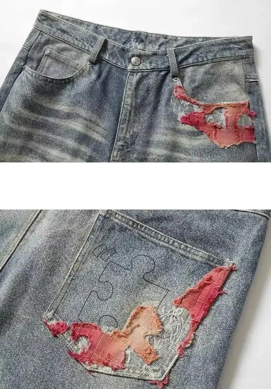 Other Torn Print Contrast Patchwork Loose Jeans Size US 33 - 5 Thumbnail