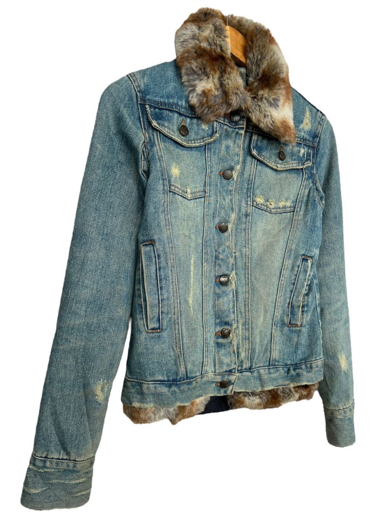 Japanese Brand Japanese Brand Fur Denim Jacket Distressed Denim Jacket S Size S / US 4 / IT 40 - 3 Thumbnail