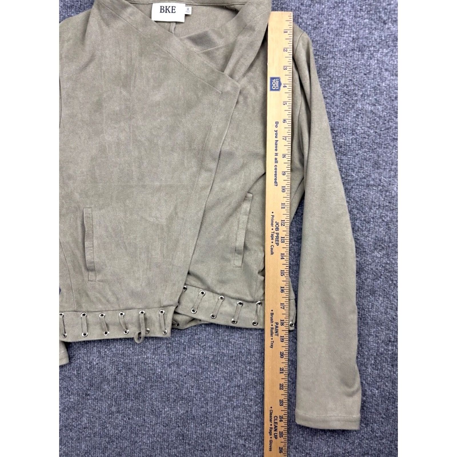 BKE BKE Faux Suede Jacket Women's M Taupe Open Front Pockets Laced Detail Moto Size M / US 6-8 / IT 42-44 - 4 Thumbnail