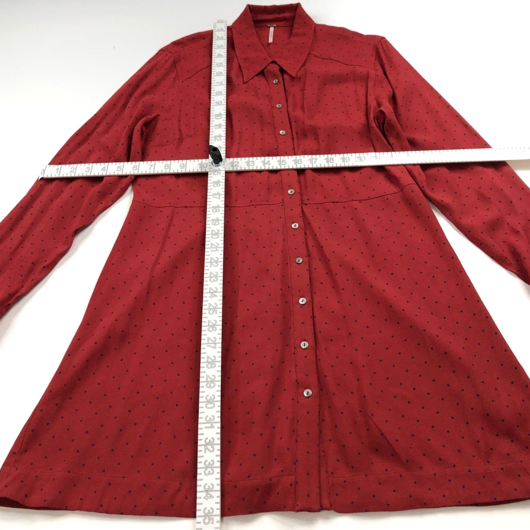 Free People Free People Tunic Shirt Long Sleeve Button Polka Dot Red Women's Large Viscose Rayon Modern Classic Size L / US 10 / IT 46 - 4 Thumbnail